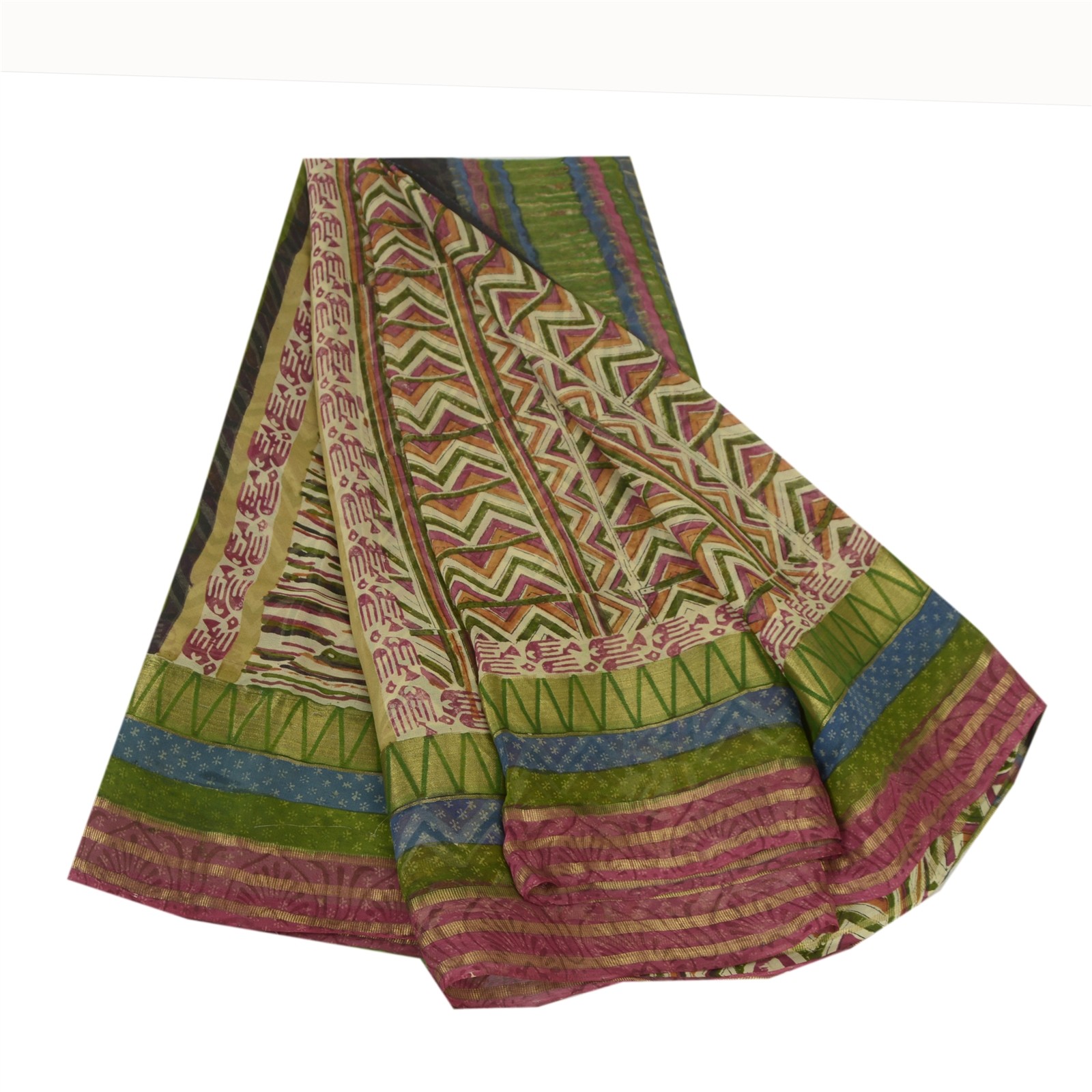 Sanskriti Vintage Indian Sari Pure Georgette Printed Fabric 5Yd Craft Sarees