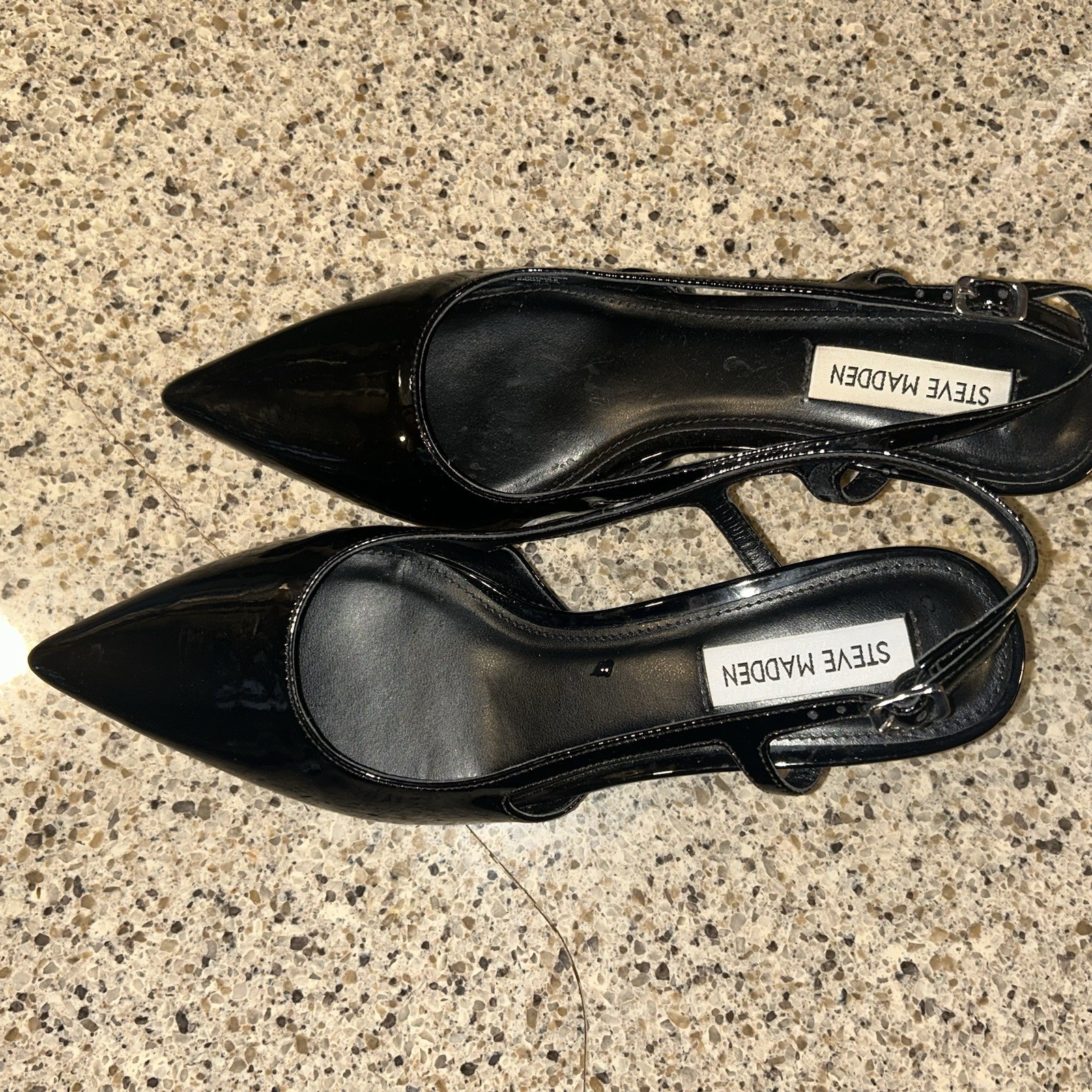 Steve Madden Women’s 7.5 Black Patent Leather Pointed Toe Slingback Kitten Heel