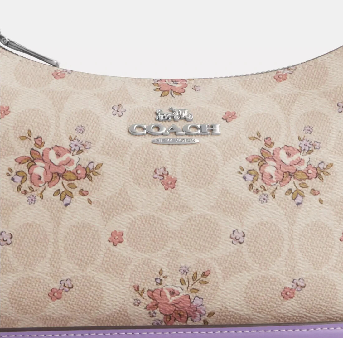 Coach Sand Multi Teri Floral Print Signature Coated Canvas Shoulder Bag (CAL37)