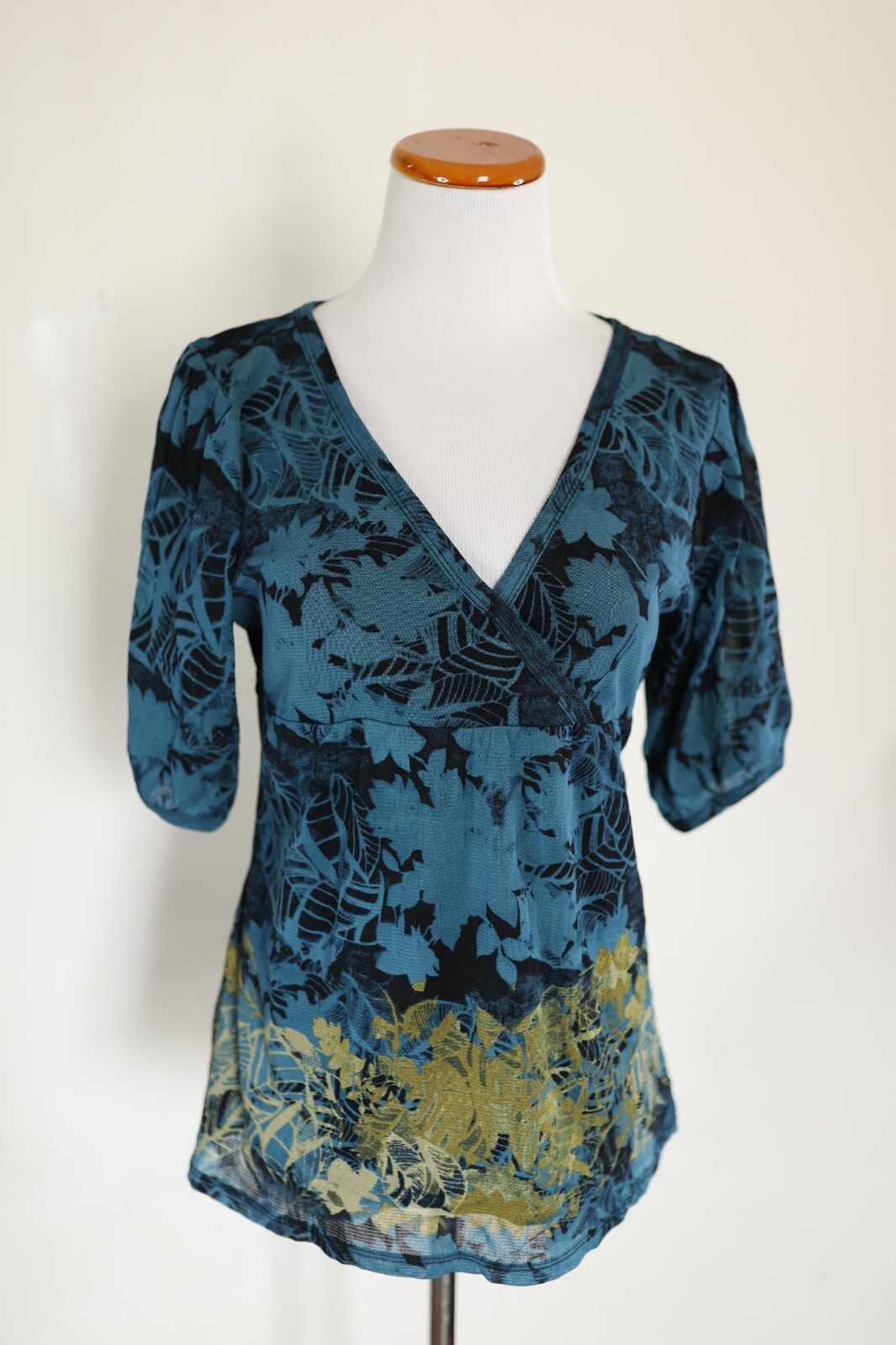 Axcess Y2K Babydoll Mesh V Neck Top Dark Fairy Floral Whimsigoth Grunge M