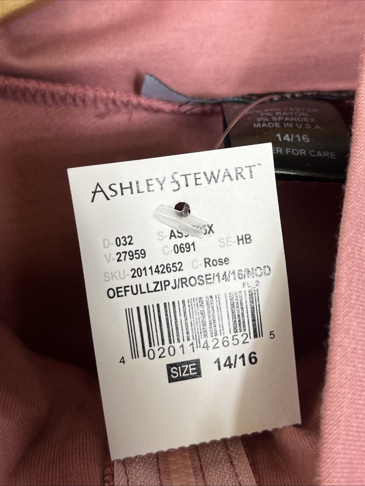 Ashley Stewart Full Zip Track Jacket Mauve Pink Colorblock Full Zip 14/16 NWT
