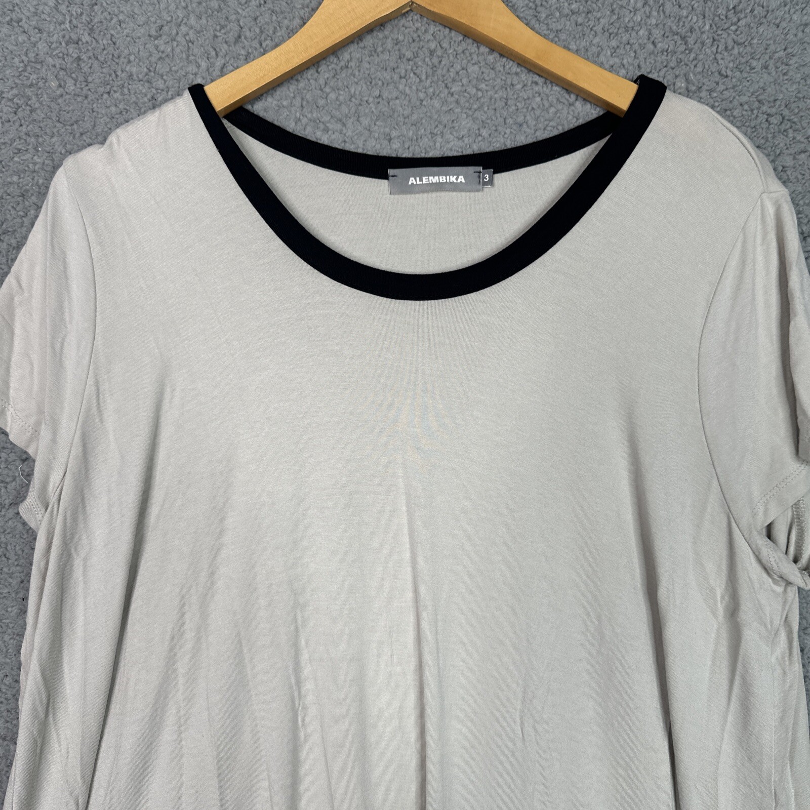 Alembika Tunic Top Size 3 L XL Beige Black Trim Jersey Knit Relaxed Stretch