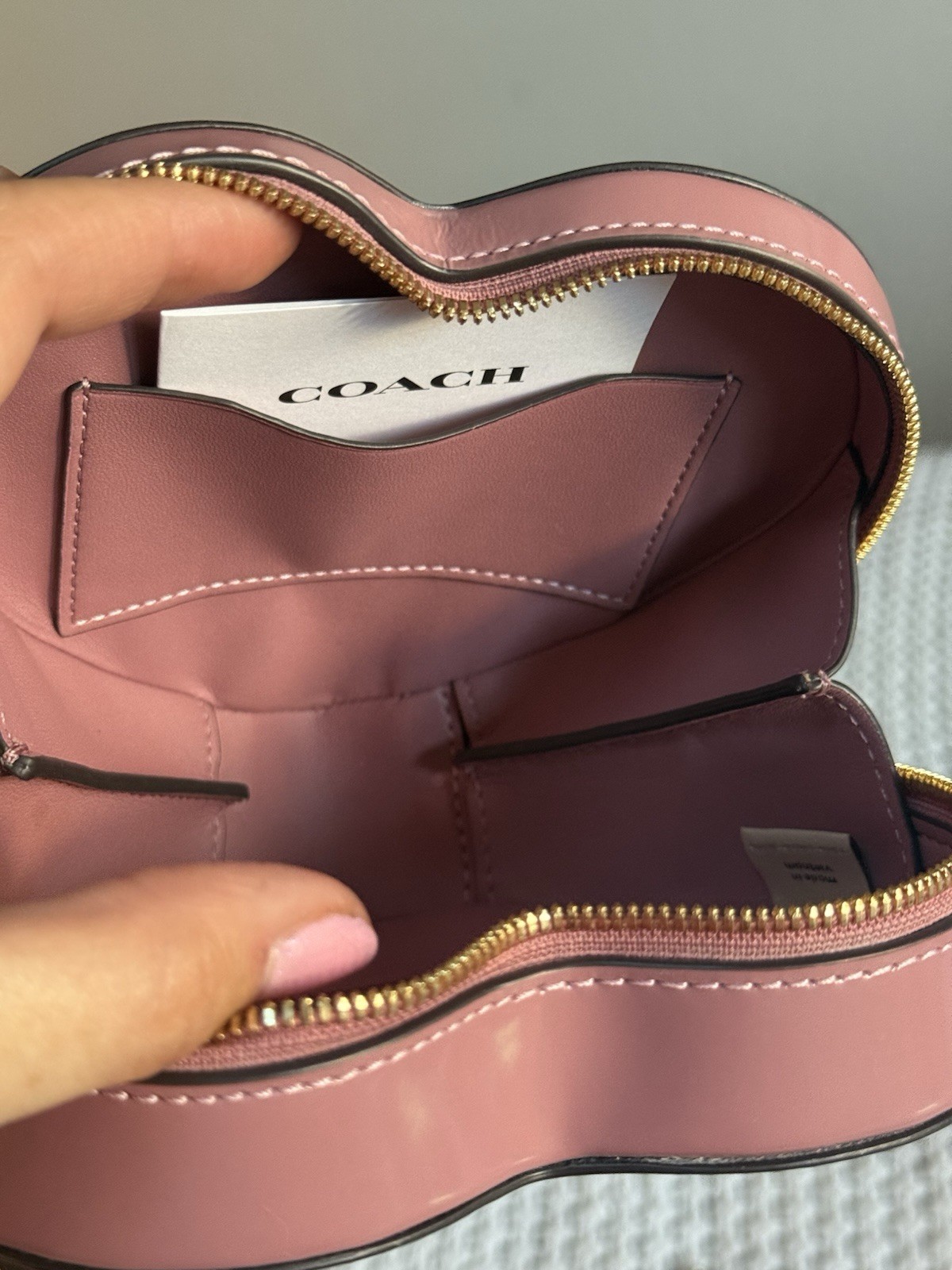 Coach Peony Spazzolato Leather Heart Mini Crossbody Bag Gold Chain