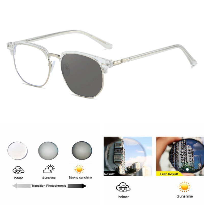 Men Metal Square Photochromic Presbyopic Glasses Full Frame Business Sunglasses