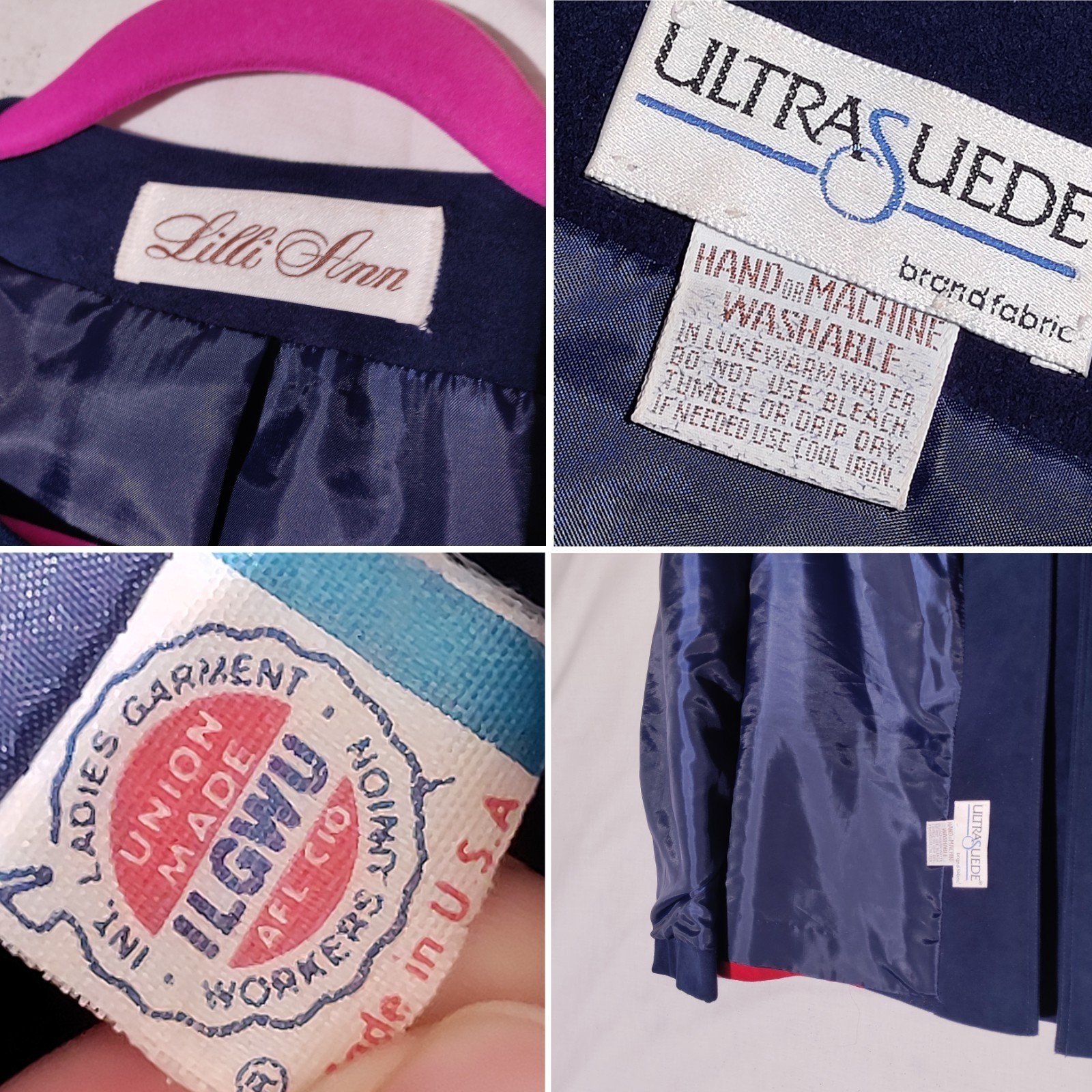 Lilli Ann Purple Red Cream Colorblock faux ultrasuede lined JACKET