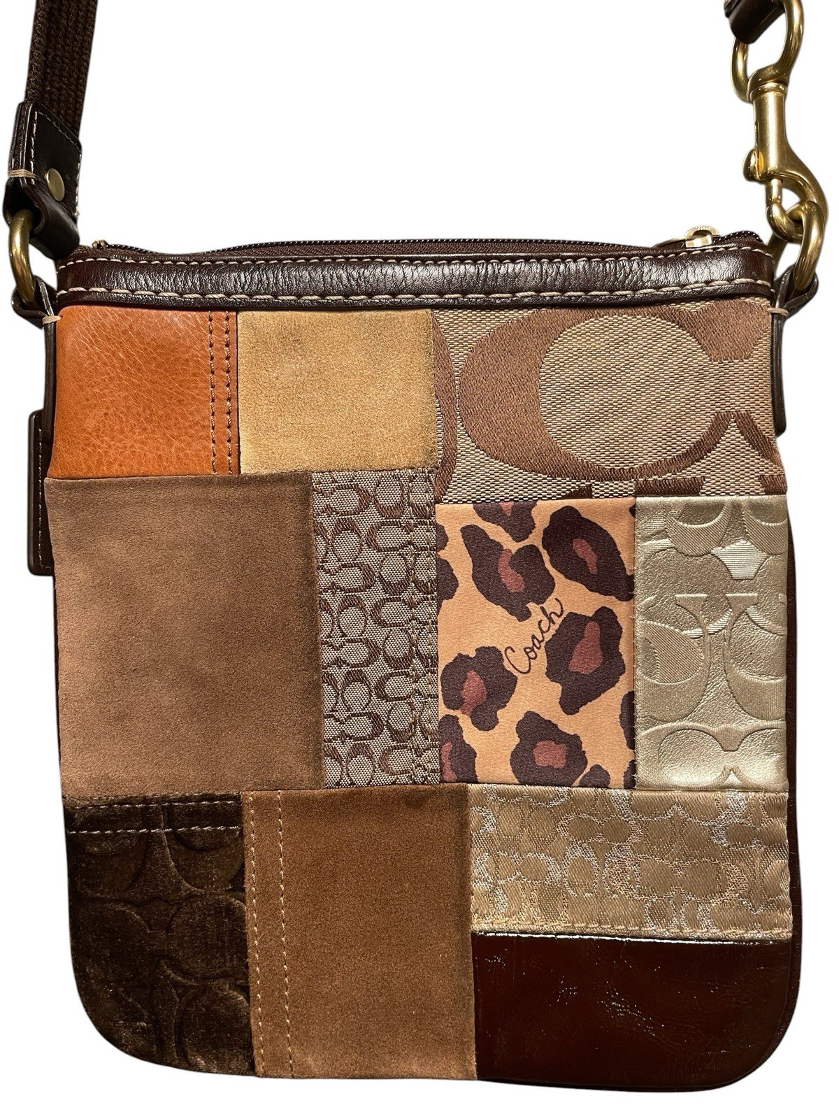 Coach Patchwork Cross body Animal Print Leather Suede Velour Coach Logo Y2K Bag