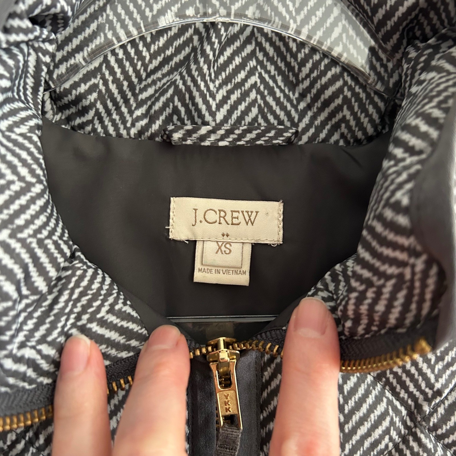 J.Crew Factory Down Puffer Vest Gray Herringbone XS Quilted Down Fill