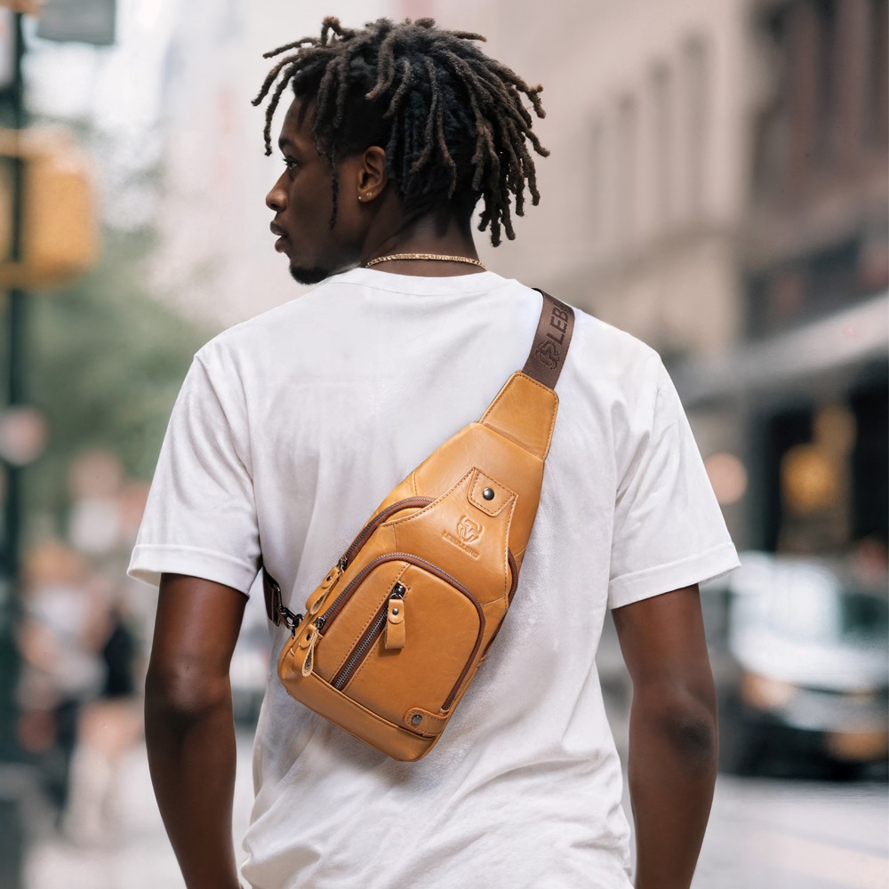 Sling Backpack Men Chest bag Crossbody Bag Shoulder Bag 100% Genuine Leather New