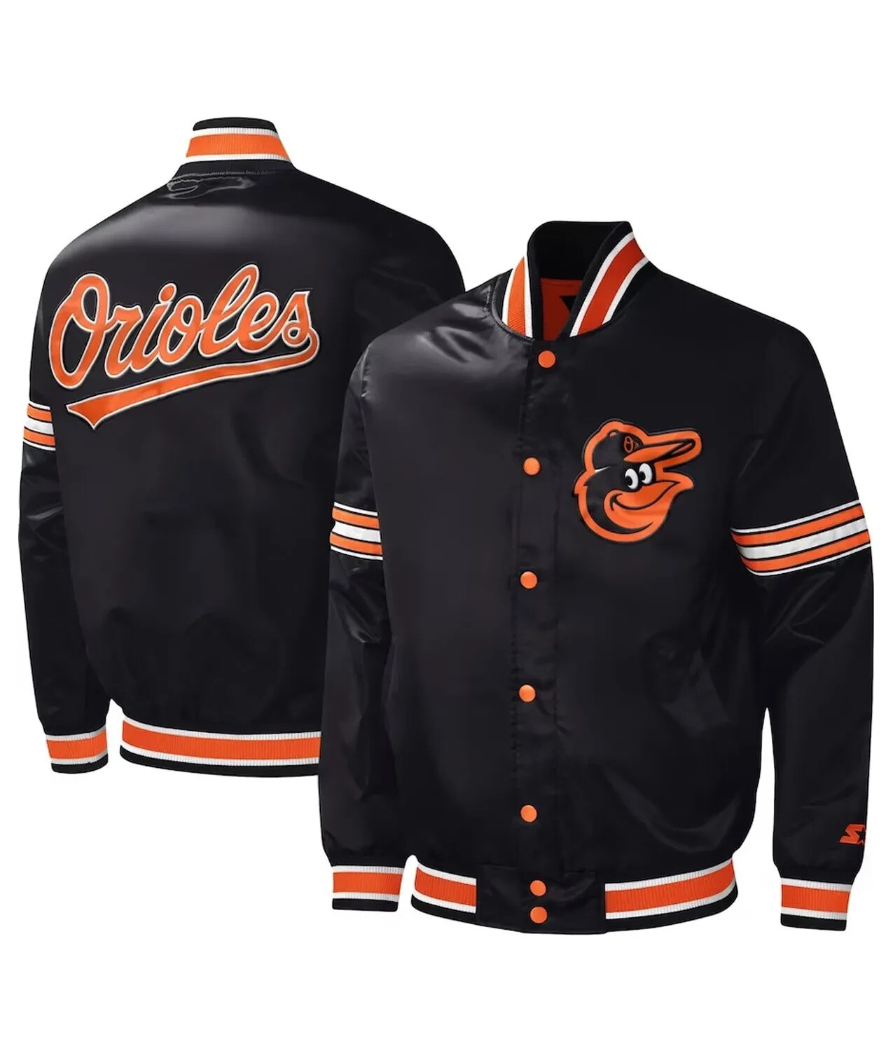 Baltimore Orioles Midfield Black Varsity Satin Jacket FREE SHIPPING