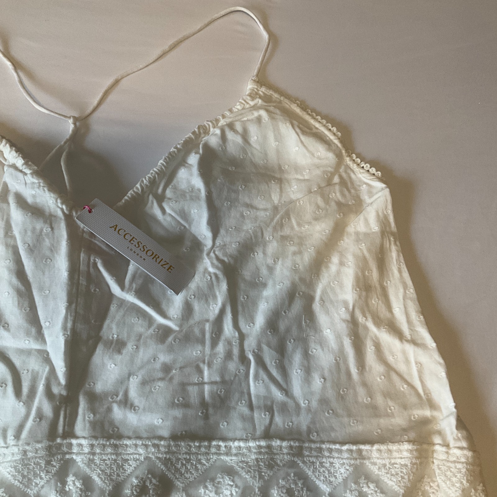 Accessorize London Beach Maxi Day Dress Womens Size L White Straps Lace Lined