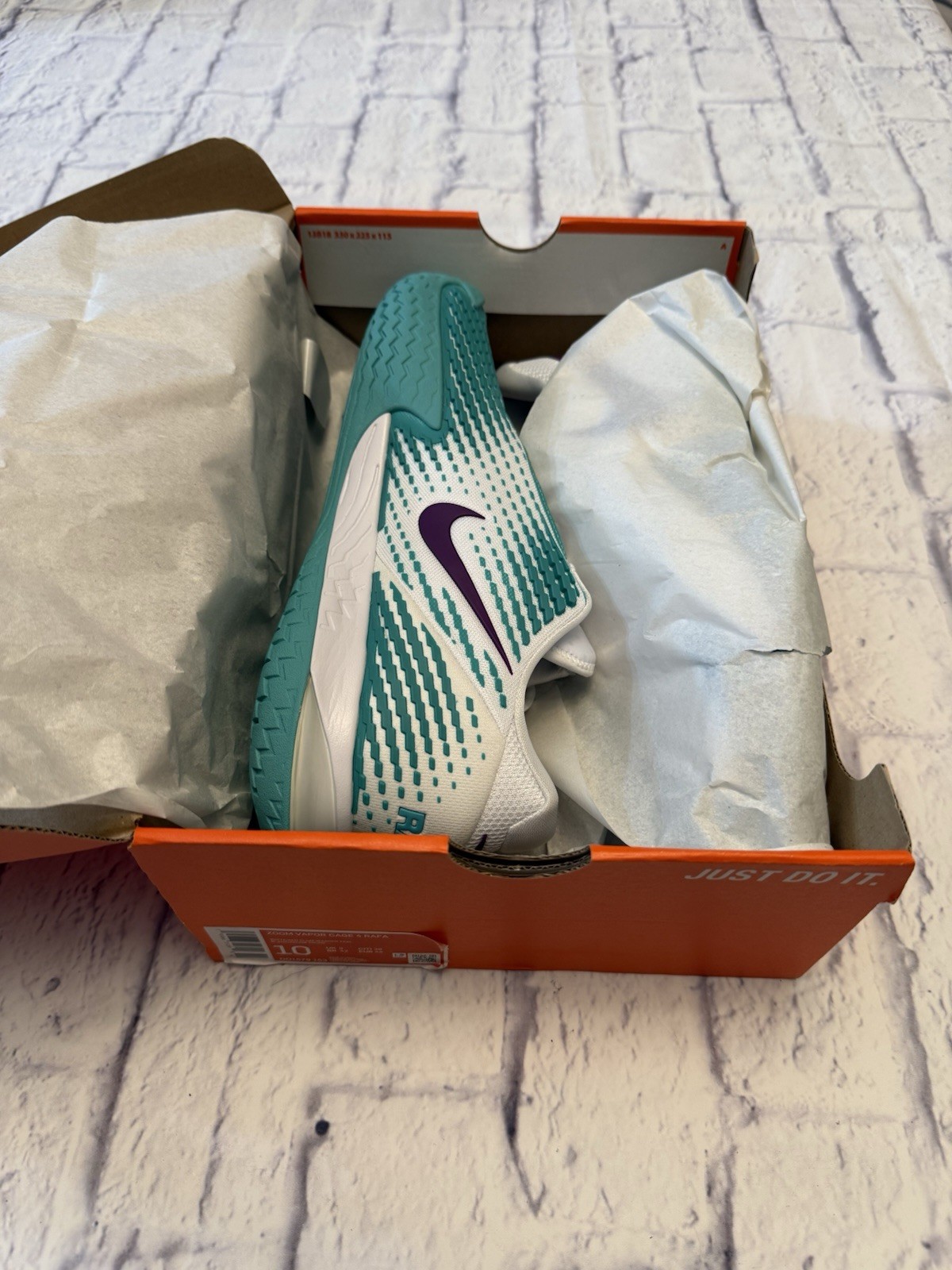 Nike Court Zoom Vapor Cage 4 Rafa Size 10 White Washed Teal DD1579-153, NEW
