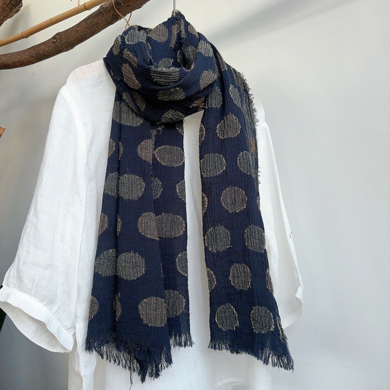 Cotton Linen Blend Jacquard Scarf Lightweight Vintage Wrinkle Shawl Spring