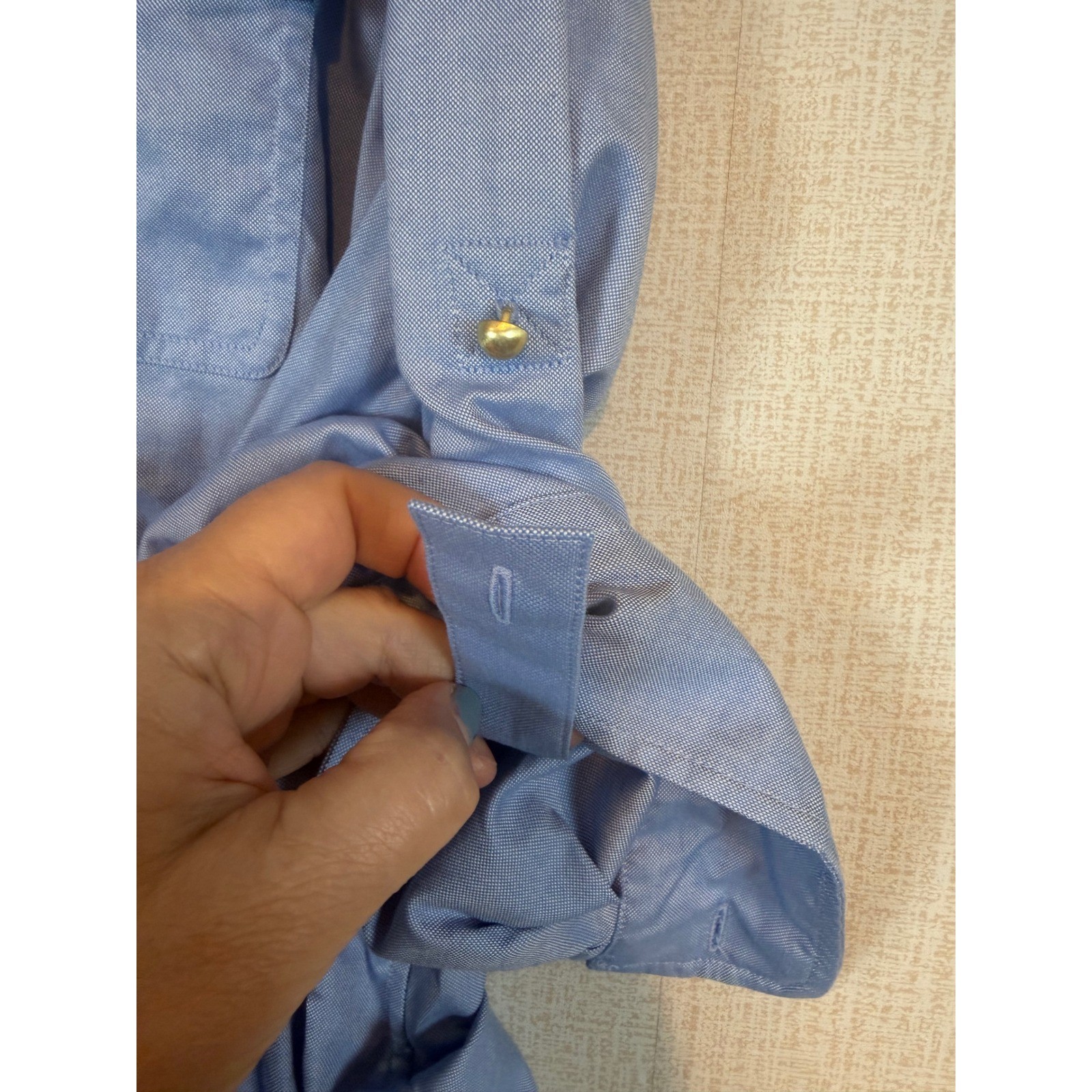 Talbots Womens XL Blue Cotton Oxford Roll Tab Sleeve Utility Popover Blouse