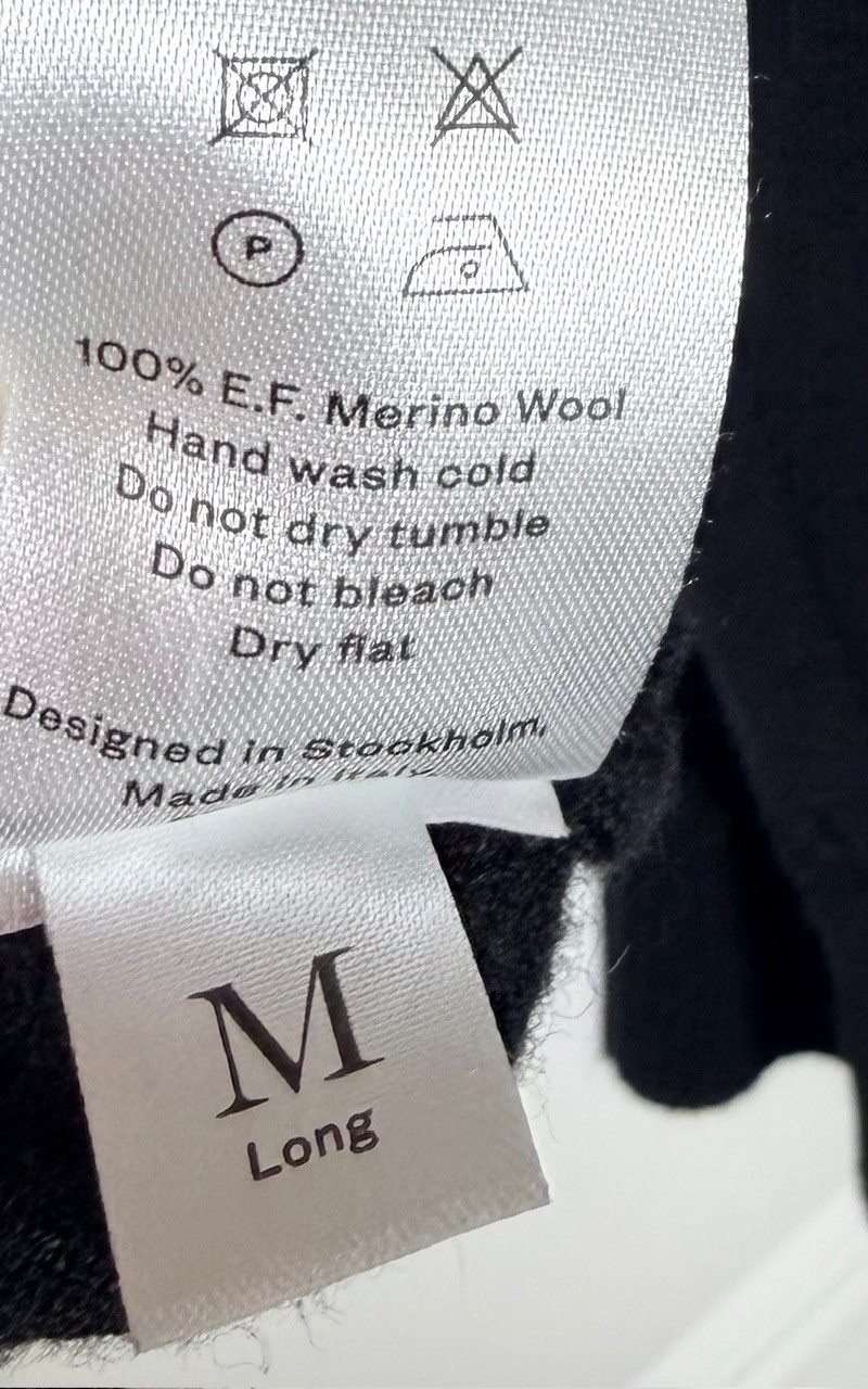 ASKET Black Luxury Extra Fine Merino Wool Minimalist Sweater Medium Long M EUC