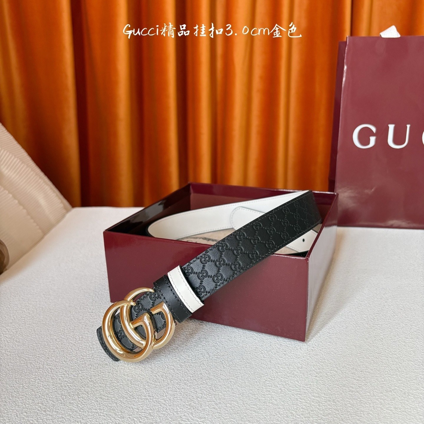 Gucci Double G Marmont Belt – Black Guccissima Leather – 3.0cm Gold Buckle
