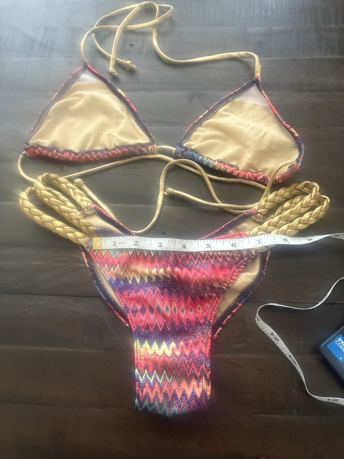 Ravish Sands Swimwear Bikini Set Medium Tribal Aztec Print Gold Braided Sides