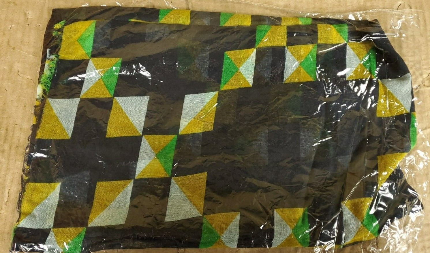 Black Green White Yellow Square Triangle Print Head Neck Scarf 6Ft X 40Inch New