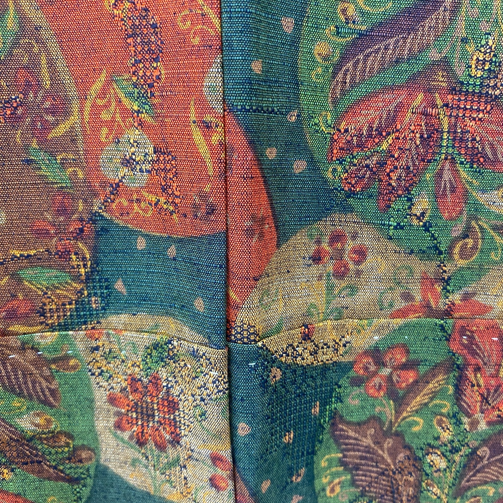 Japanese Vintage Kimono Silk Green Tsumugi No Lining Traditional Length 60 in