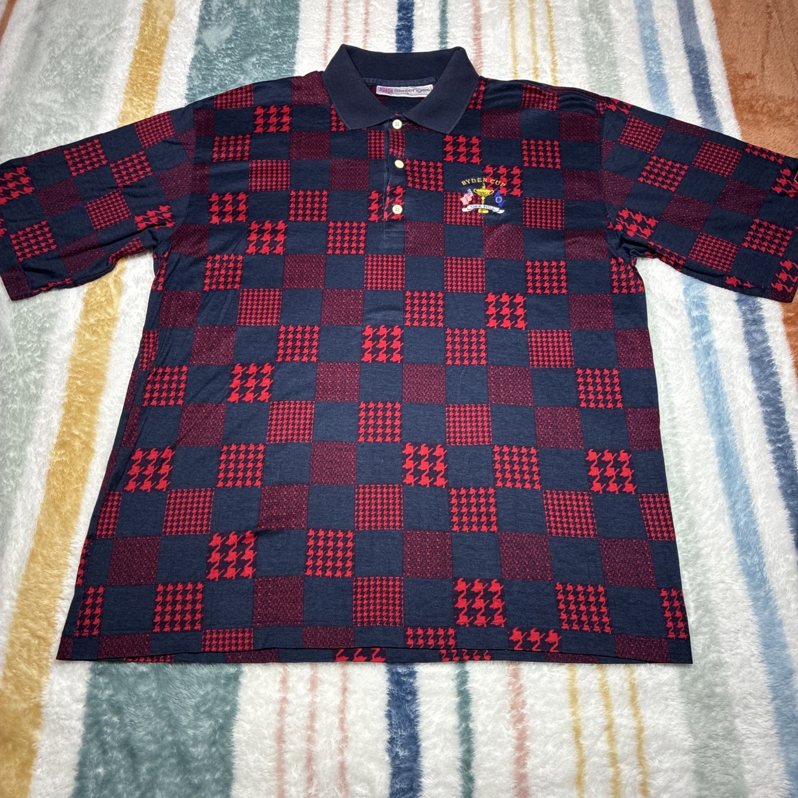 Vintage 90s Ryder Cup Oak Hill Polo Shirt Slazenger Houndstooth Mens Large 1143
