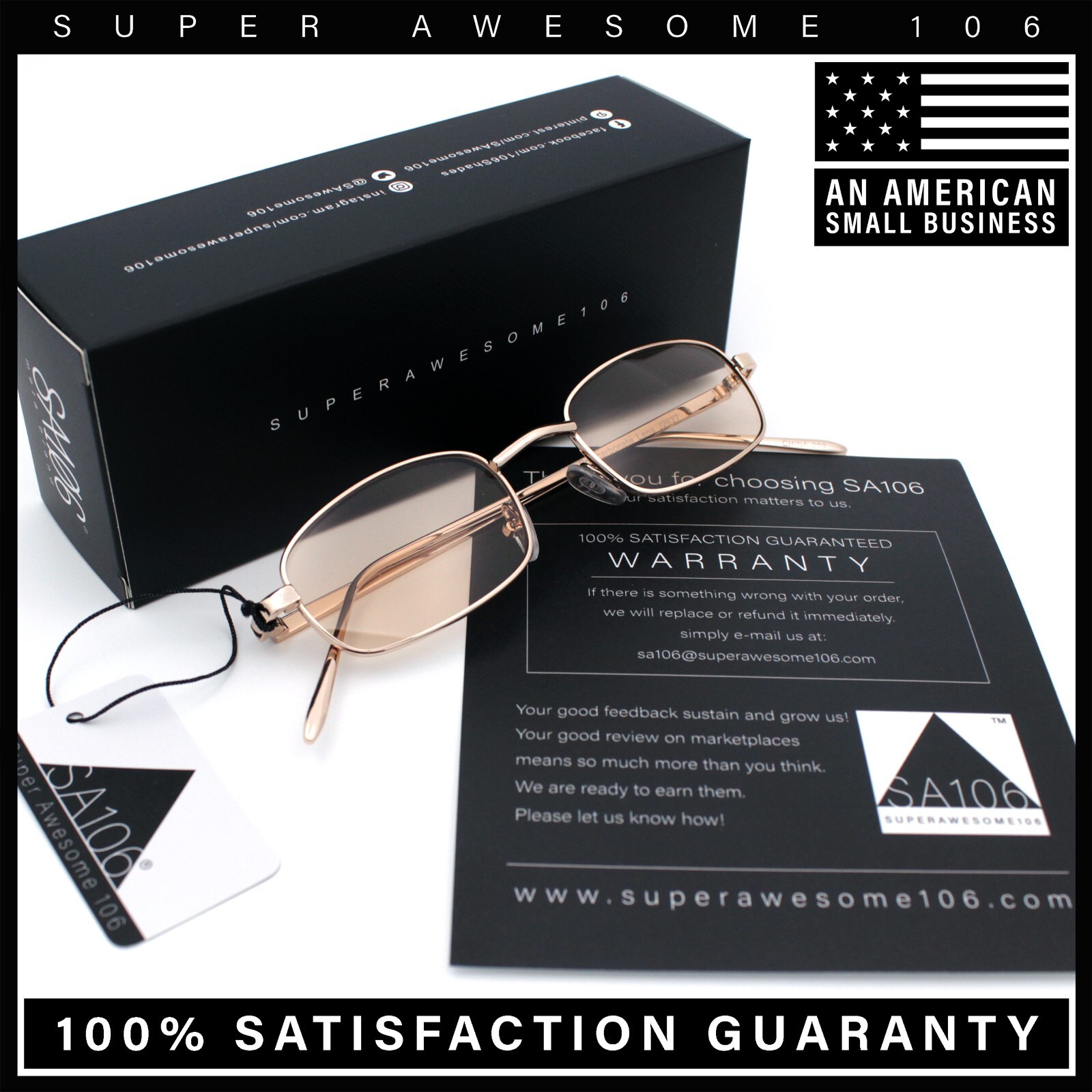 Mens Small Snug Narrow Rectangular Pimp Metal Rim Sunglasses