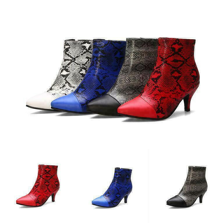 Chic Women’s Snake Pattern Ankle Boots Dress Party Casual Western Side Zip Shoes