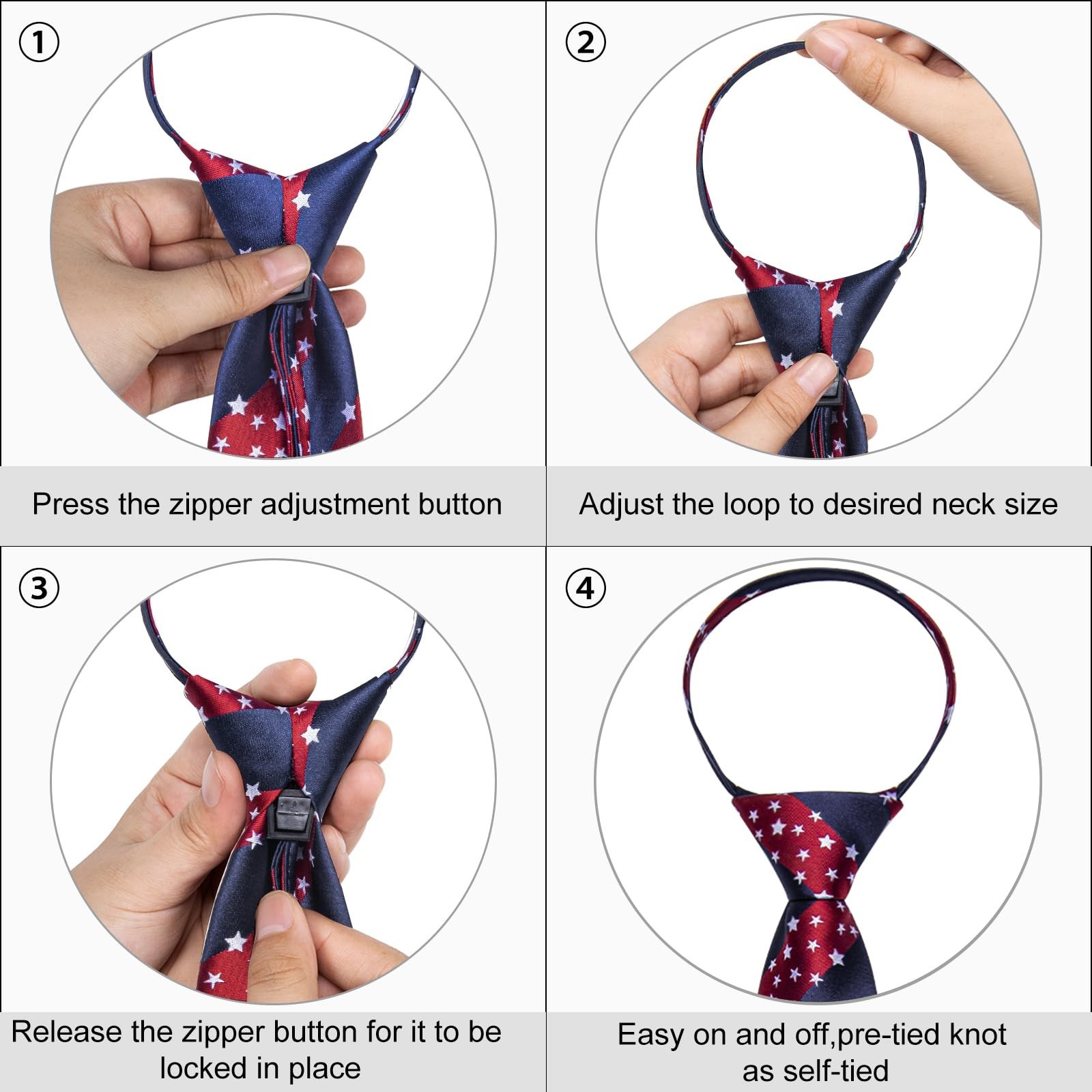 Silk Zipper Ties for Men, Paisley Plaid Pre-tied Tie Set with Pocket Square & Cu