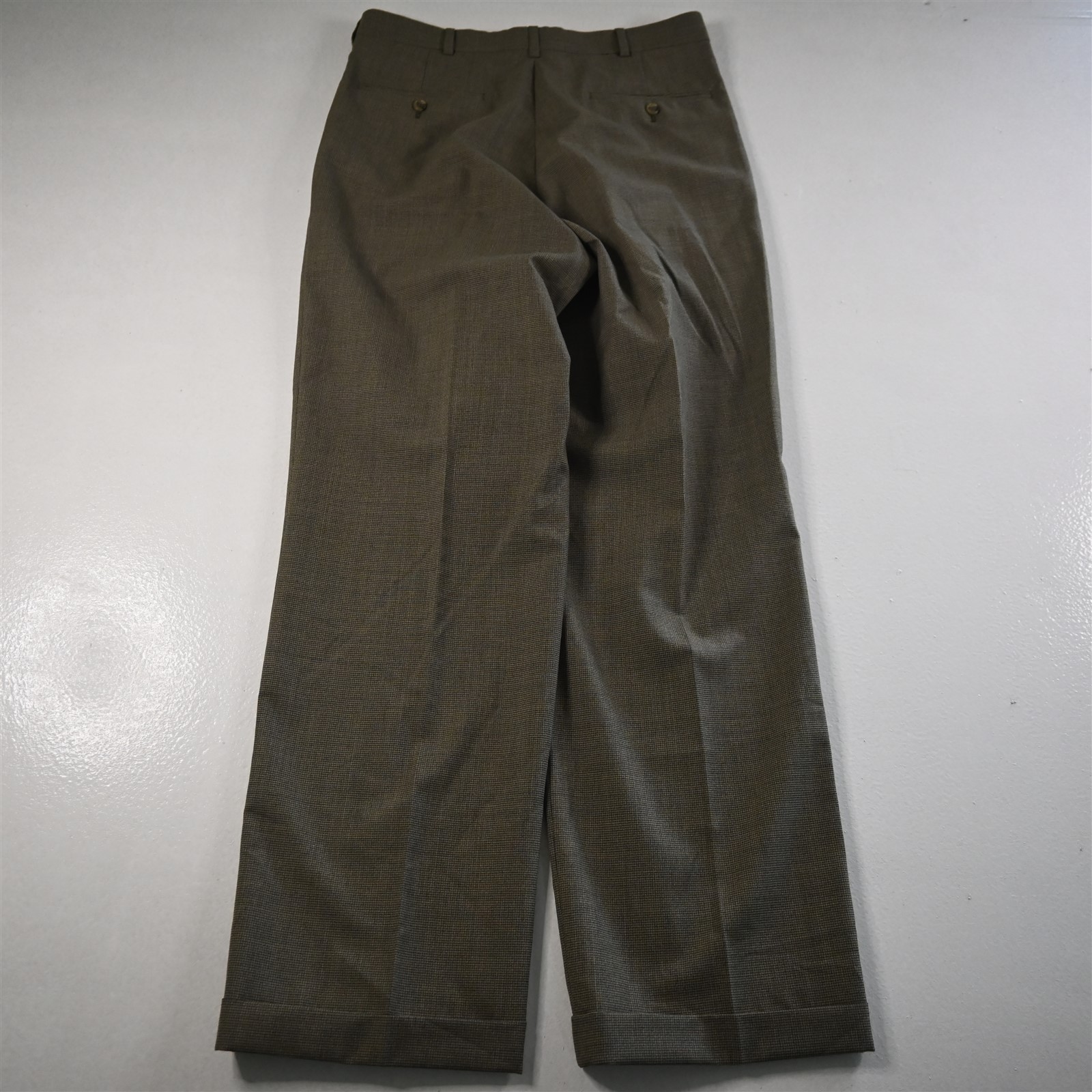 Vtg Mens Double Breasted 40L 32×34 Brown Check Wool Mens Jacket Pants Suit
