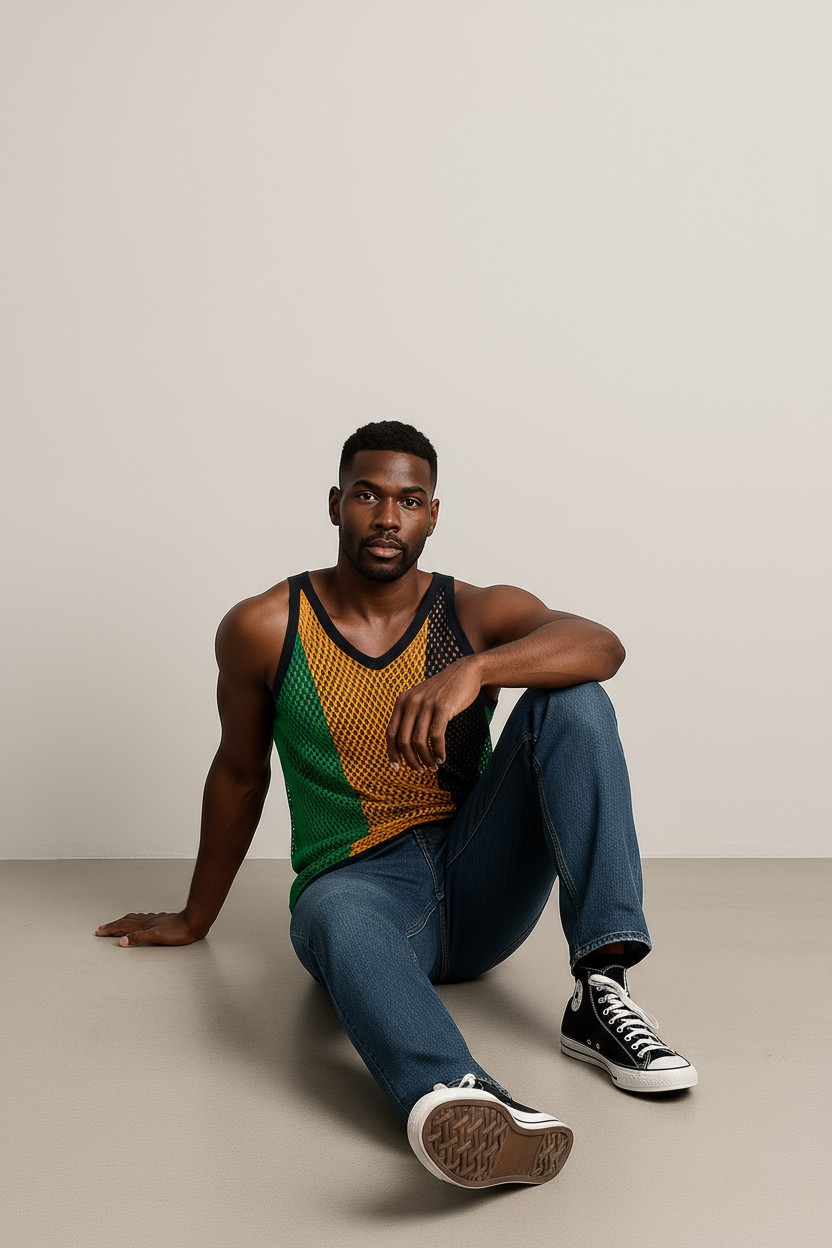 Jamaica String Vest or Mesh Marina In Classic Jamaican Colors Fr Carnivals Party