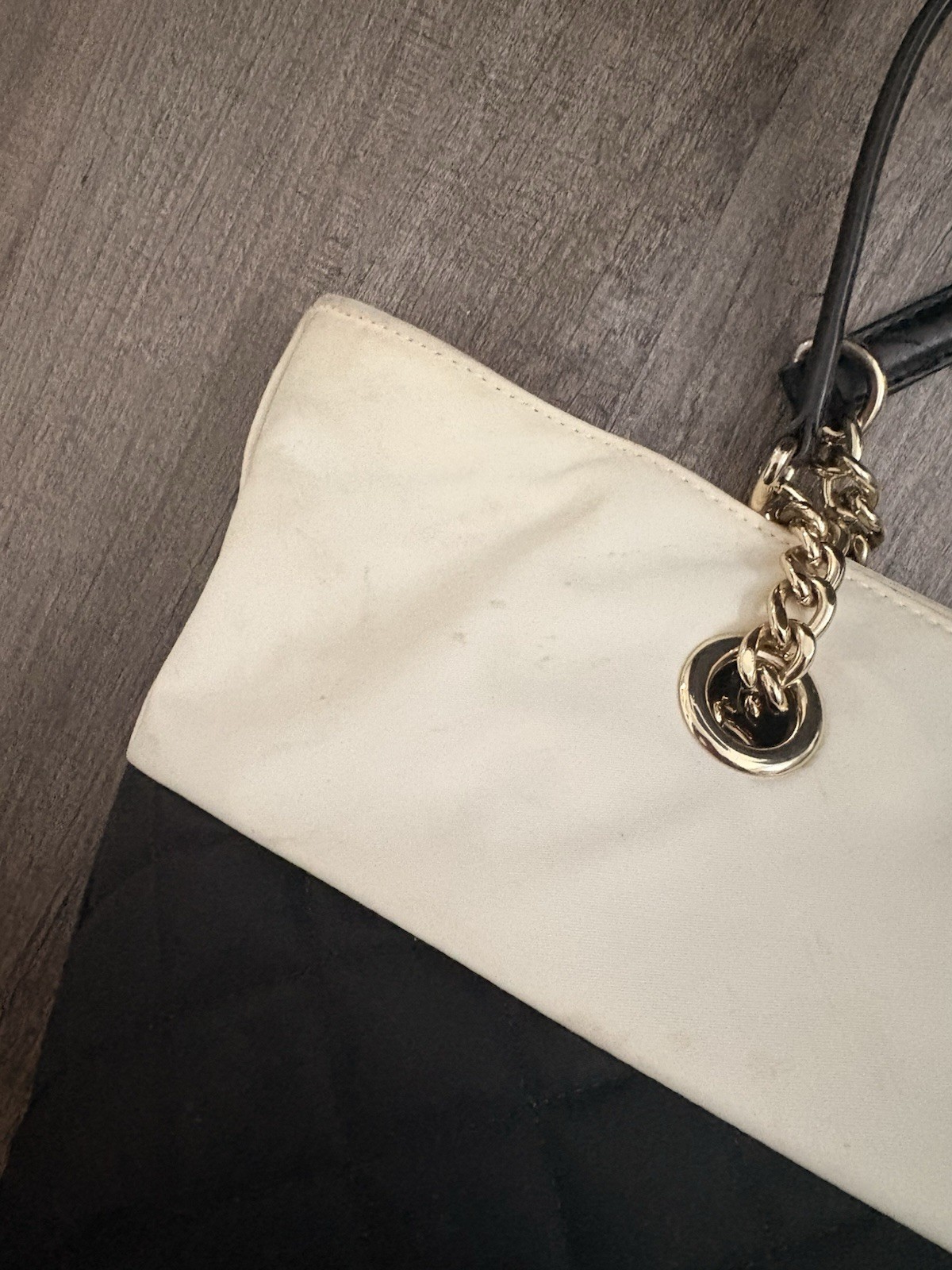 Calvin Klein Black And White Quilted Tote Bag Golden Chain Strap