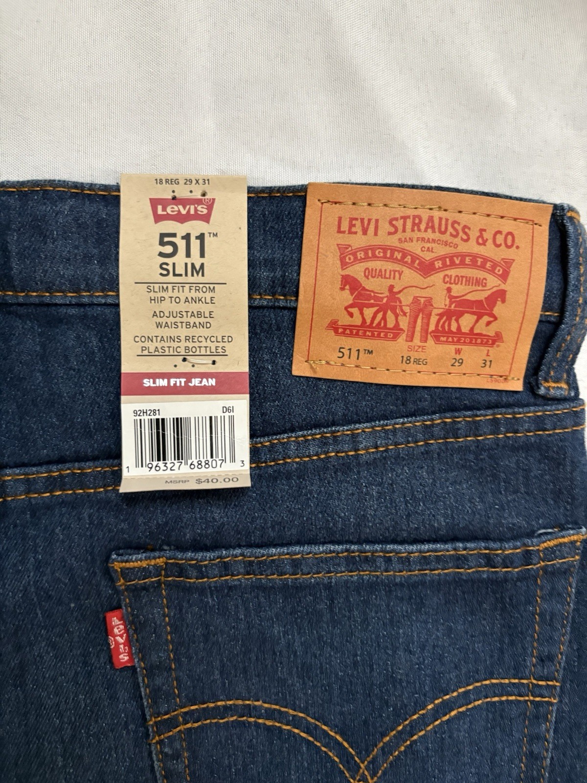 NEW Levis Boy Jeans Performance 511 Slim Fit Size 18 Reg 29X31 Adjustable 92H281