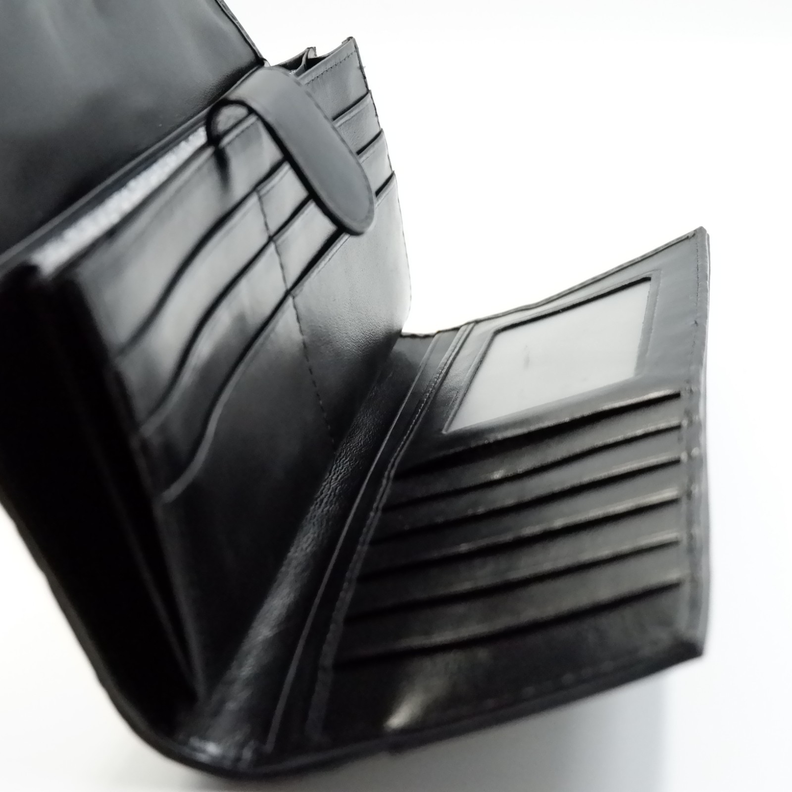 New Black Genuine Croc Leather BackBone Skin Women Tri-fold Clutch Wallet Purse.
