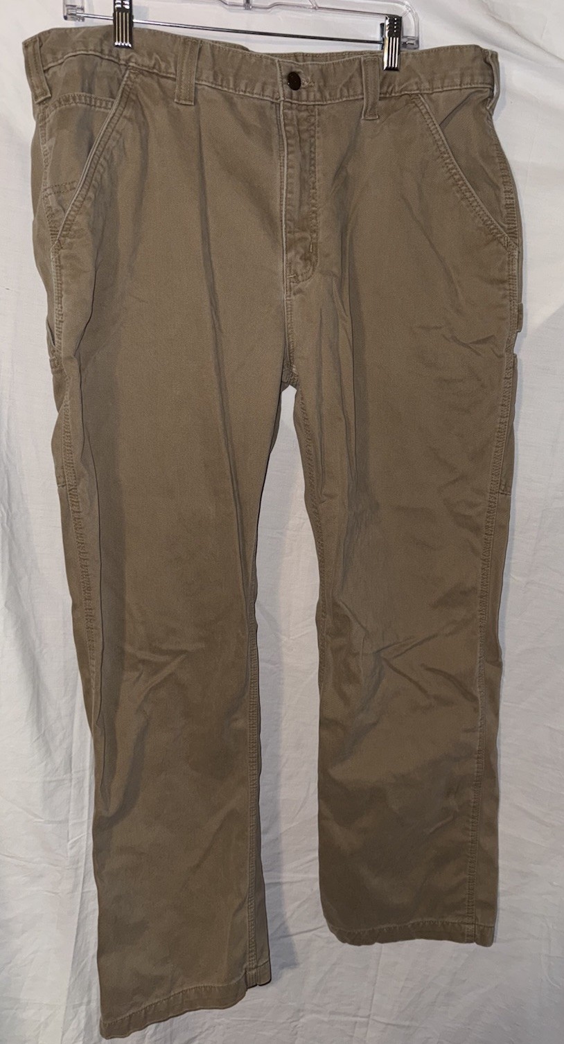 Carhartt Carpenter Work Pants 38×31 * Beige 100% Cotton Tool Pocket Hammer Loop