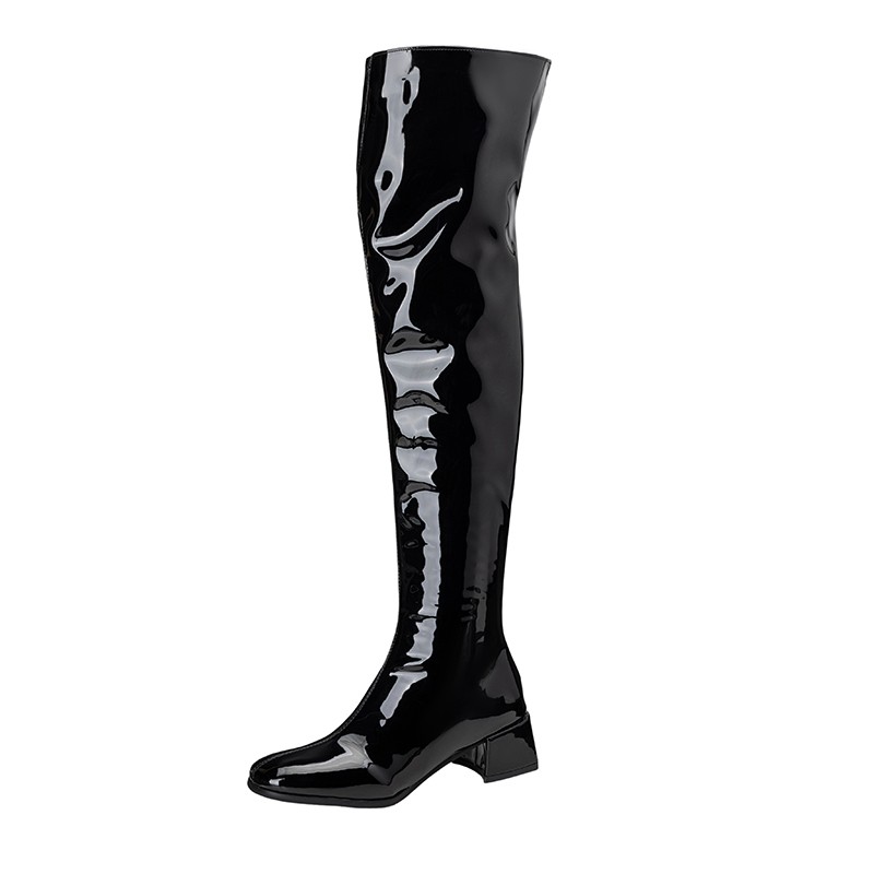 Women Patent Leather Over The Knee Boots Thigh High Block Heel Long Boots Shoes
