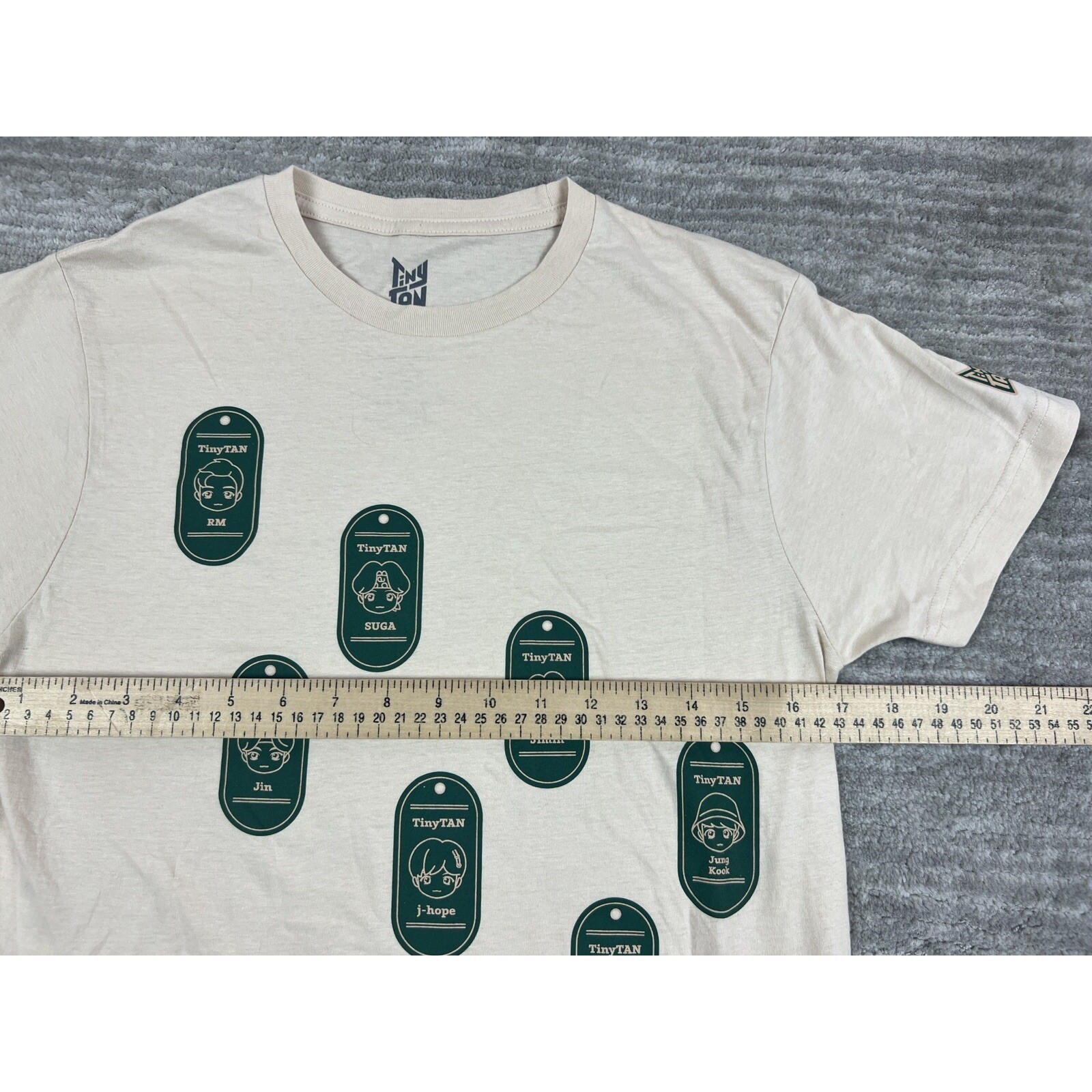 TinyTAN T-Shirt Unisex Small Cream BTS Dog Tags Graphic Short Sleeve Hot Topic