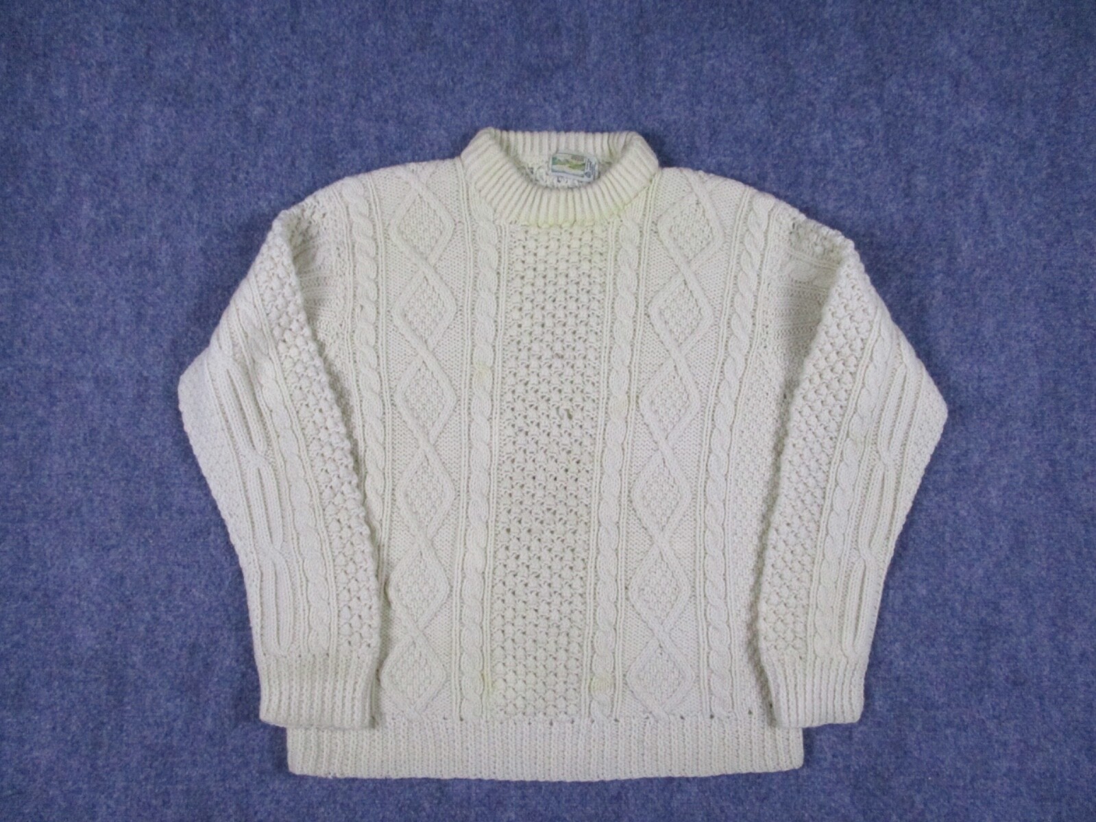 John Molloy Sweater Mens Large Beige Jumper Cable Knit Chunky Grandpa Fisherman
