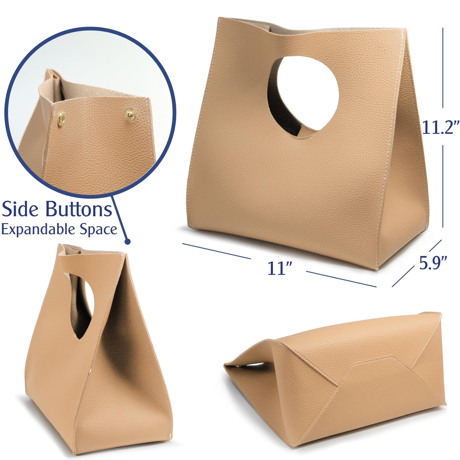 Minimalist Style Soft Pu Leather Handbag Clutch Small Tote Handbag Purse (Nude)