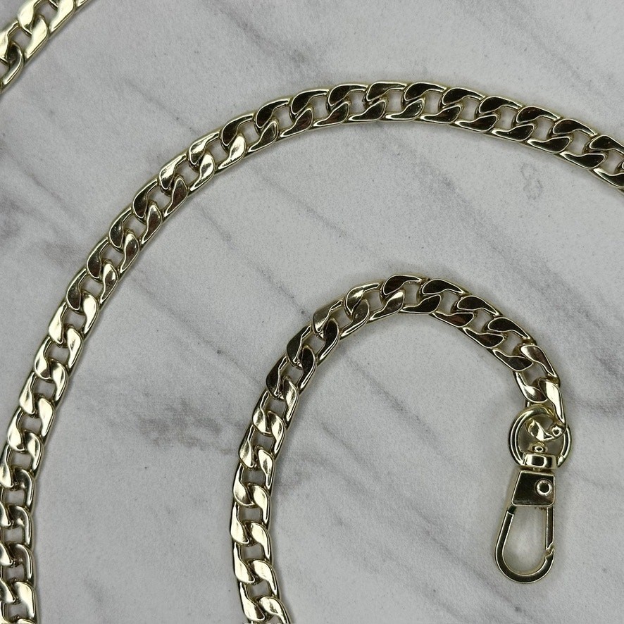 Gold Tone Flat Curb Chain Link Purse Handbag Replacement Strap 45in