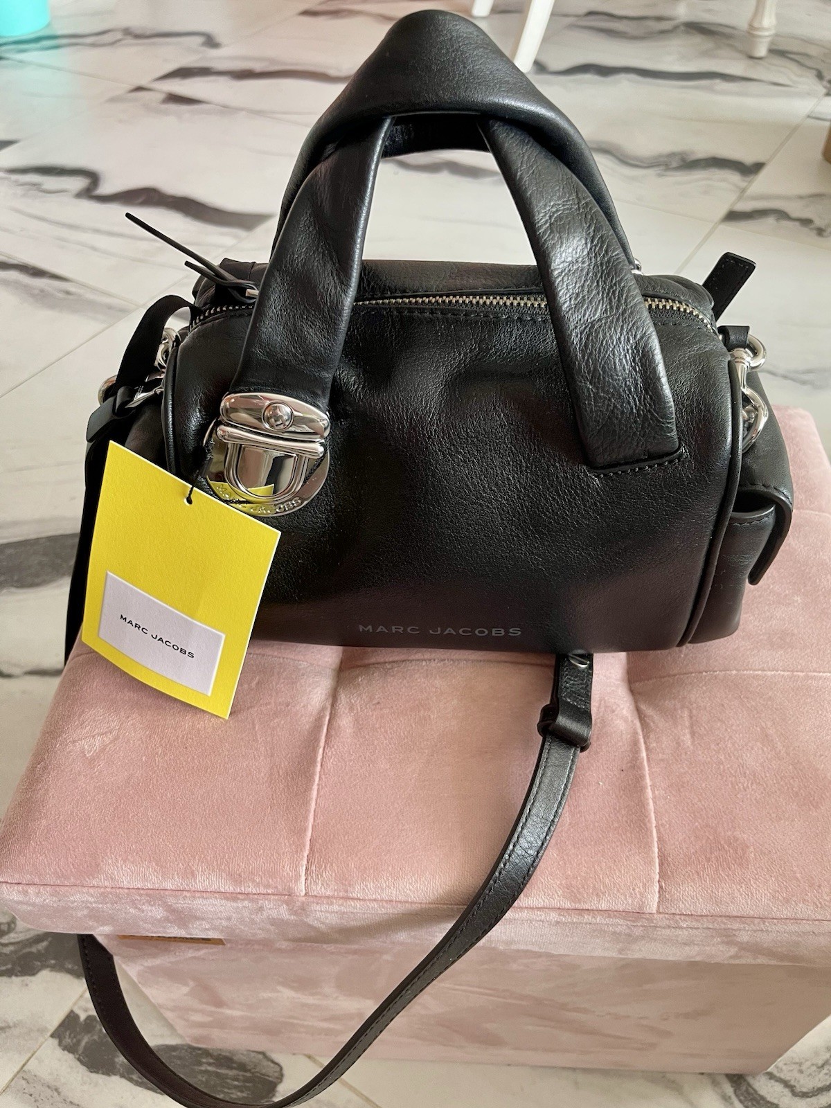 NWT MARC JACOBS Mini Pushlock Black Leather Satchel /Shoulder/Crossbody Bag $550