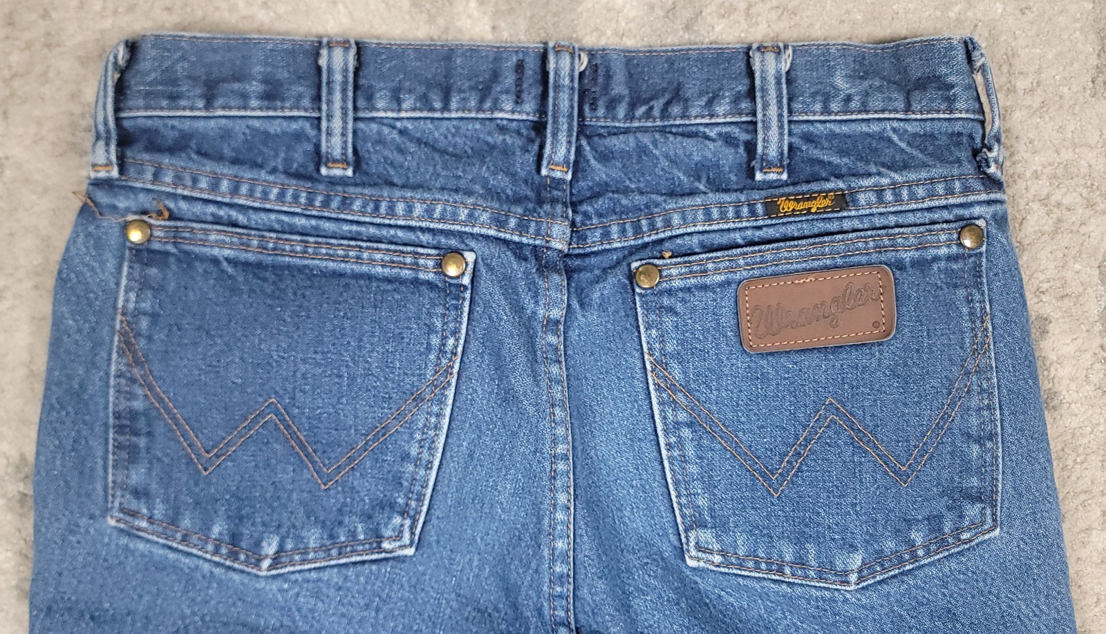 WRANGLER 36 MWZ Logo Slim Fit Men’s Cowboy Cut Blue Demin Jeans Sz 29×32