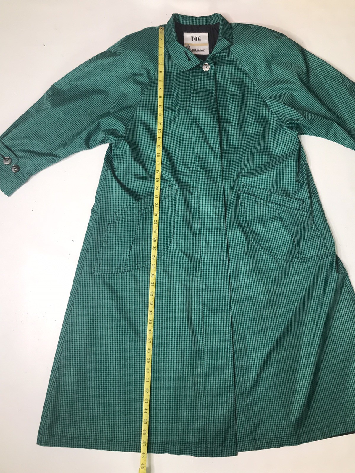 London Fog Green Black Plaid Trench Rain Coat Size 12 Reg