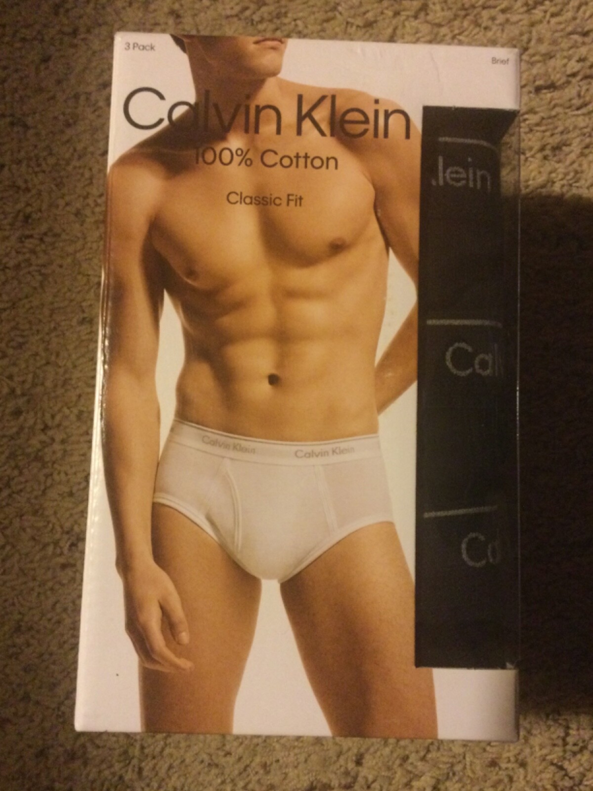 Calvin Klein 100% Cotton Classic Fit 3 Pack Brief New Box Black Navy Gray Green