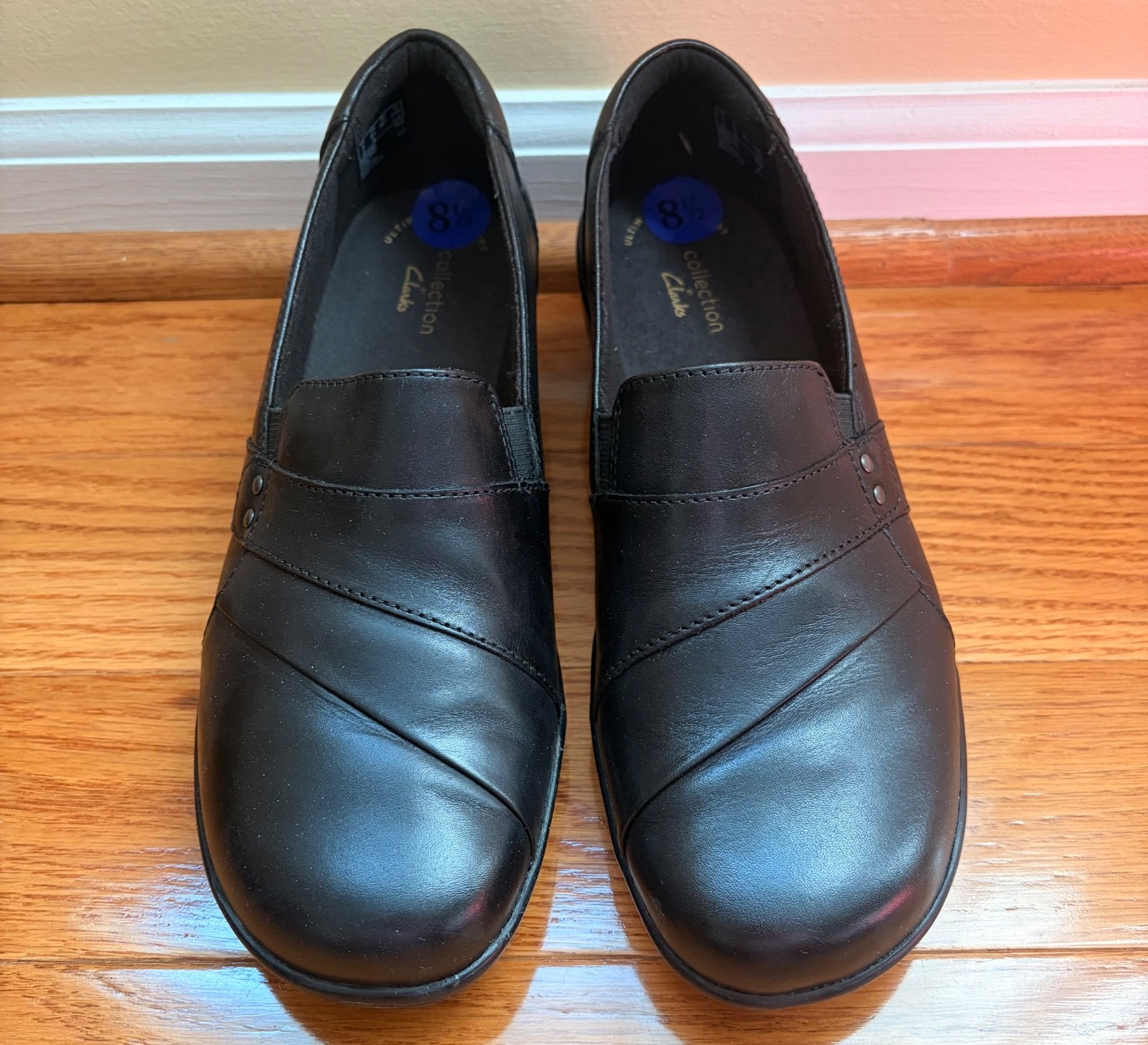 Clarks Angie Pearl Womens Black Leather 64068 Slip On Shoes Soze 8.5