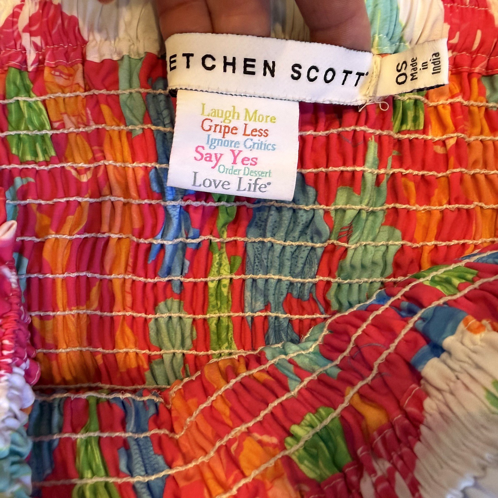 Gretchen Scott Coral Seaweed Print Smocked Maxi Skirt OS White Pink Green