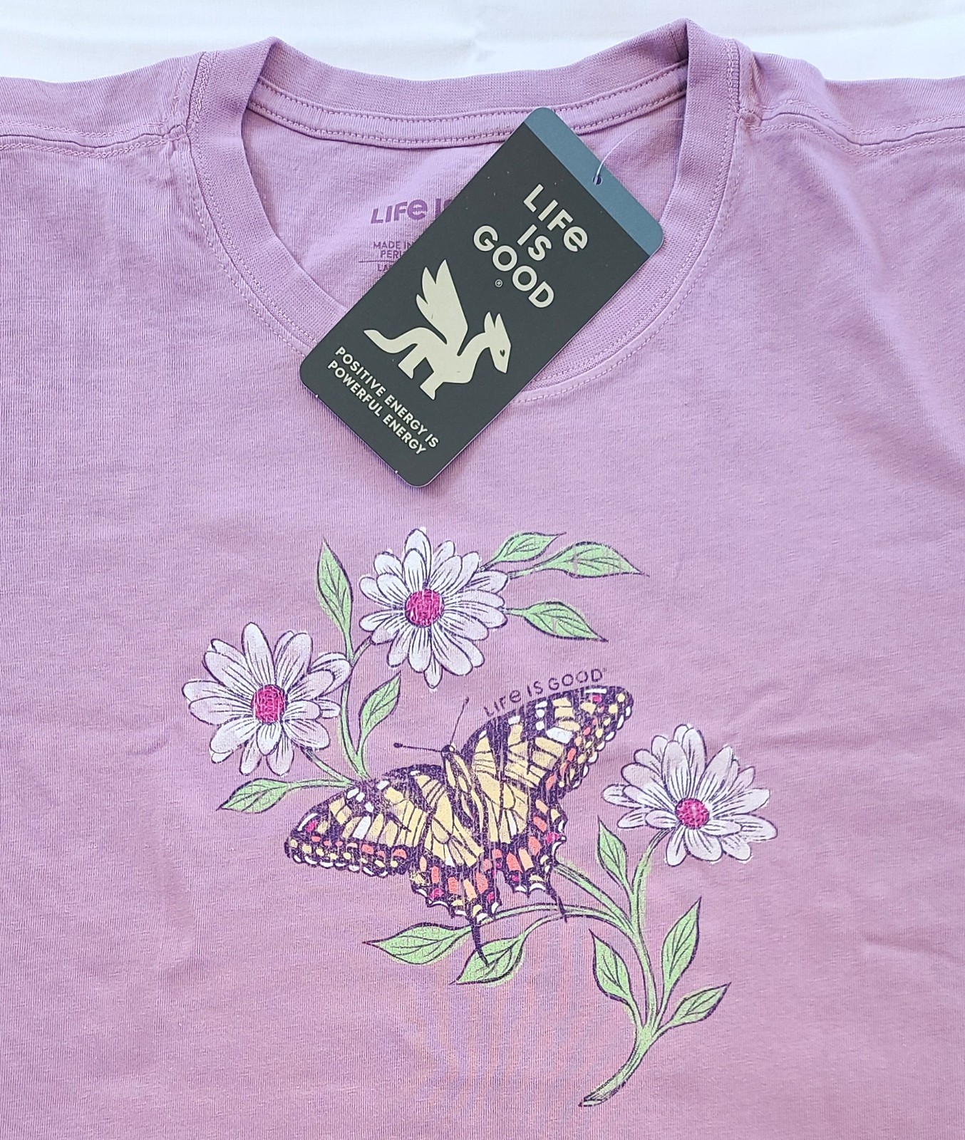 Life Is Good SS Shirt Crusher Tee TIGER BUTTERFLY DAISIES Flower 43in Womens L