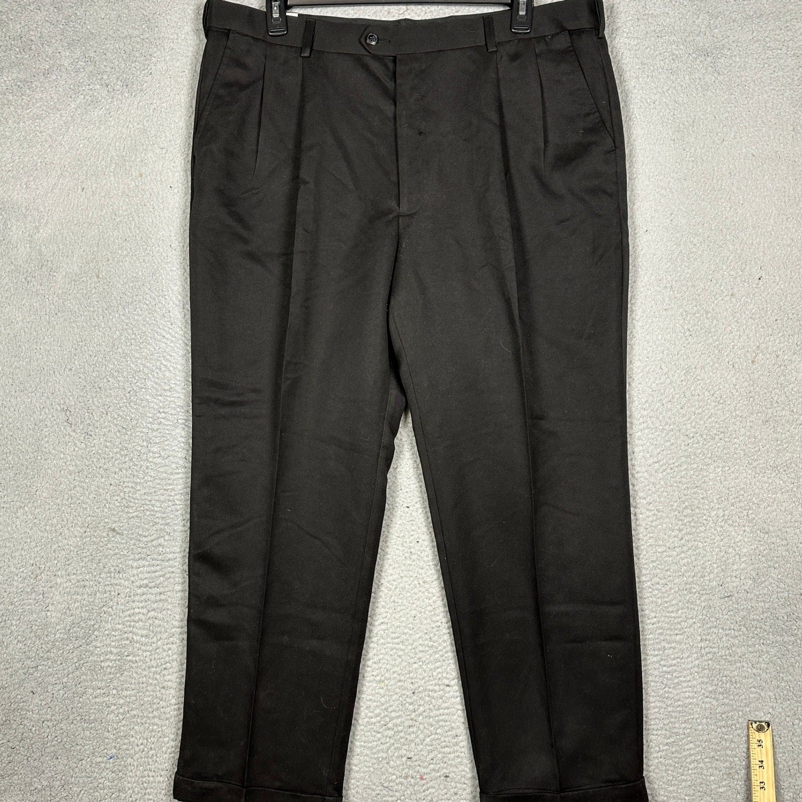 NEW Savane Pants Mens 42X30 Black Chino Microfiber Performance Pleated Cuffed