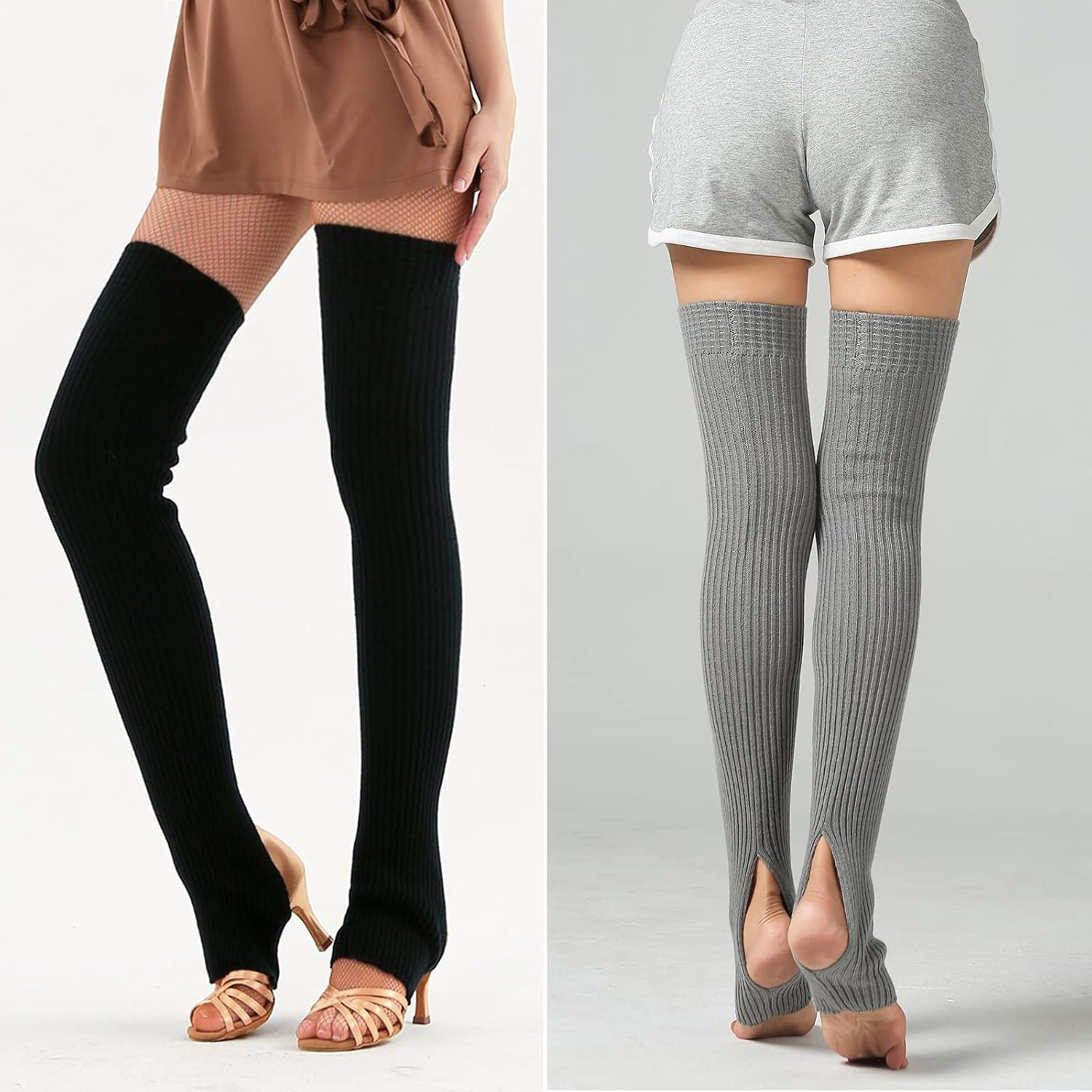 2 Pairs Long Stretch Knitted Stirrup Dance Ballet Leg Warmers Thigh High Socks o