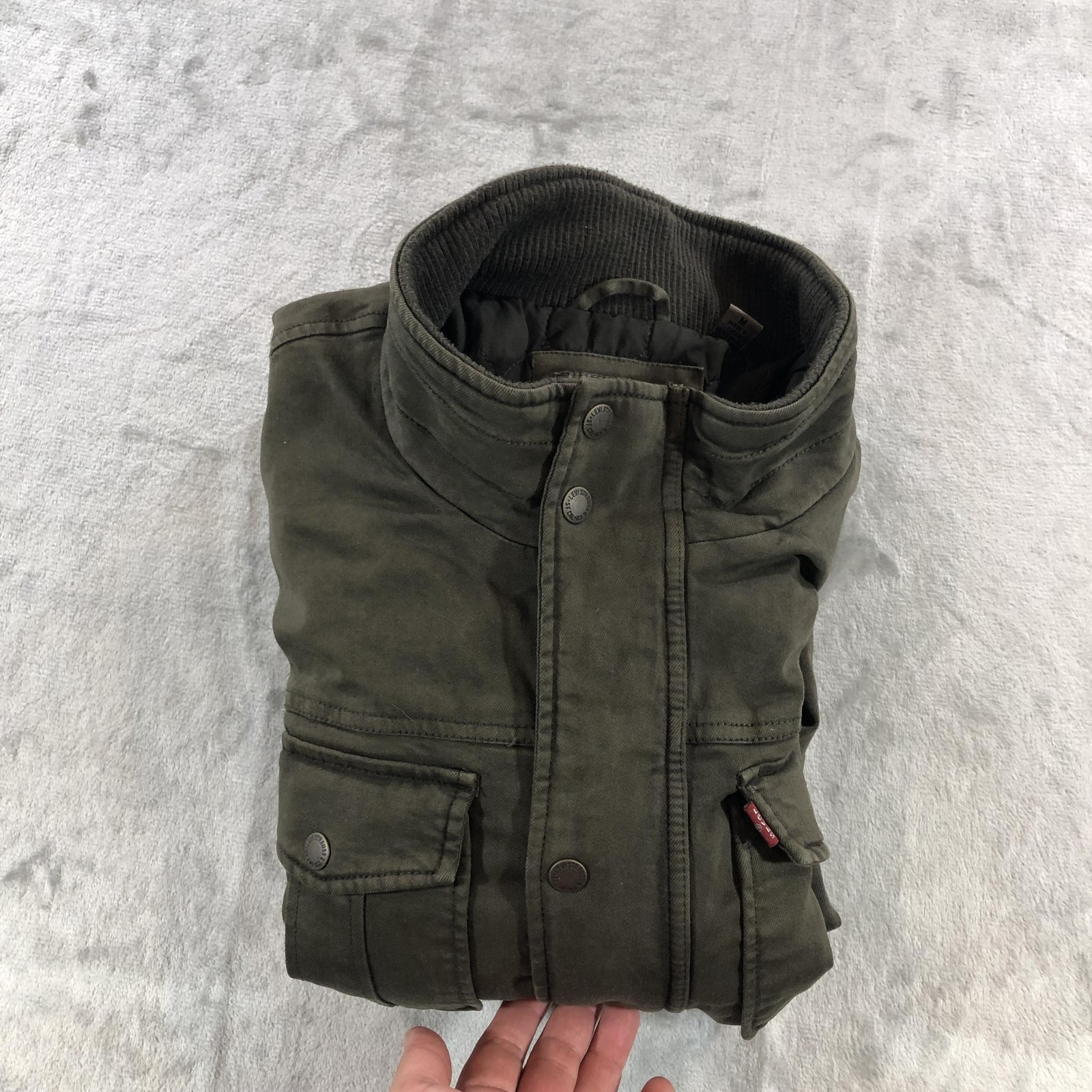Levis Jacket Mens Medium Green Canvas Quilted Lined Field Military LM0CC046