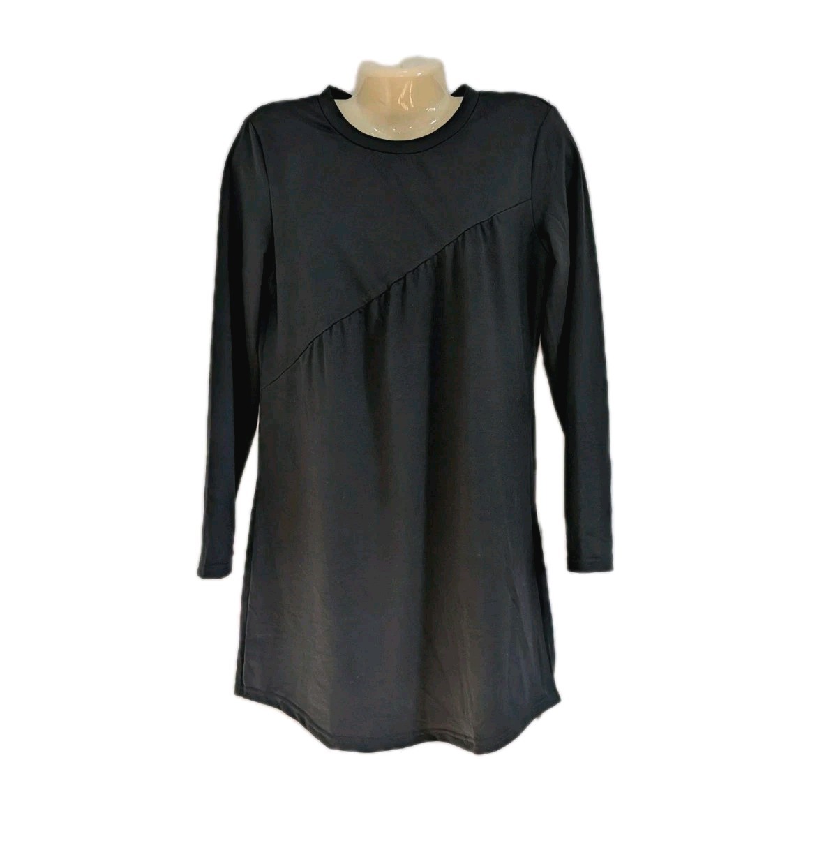 Pretty Garden Brand Womens Black Long Sleeve Diagonal Seam casual Mini Dress Sm