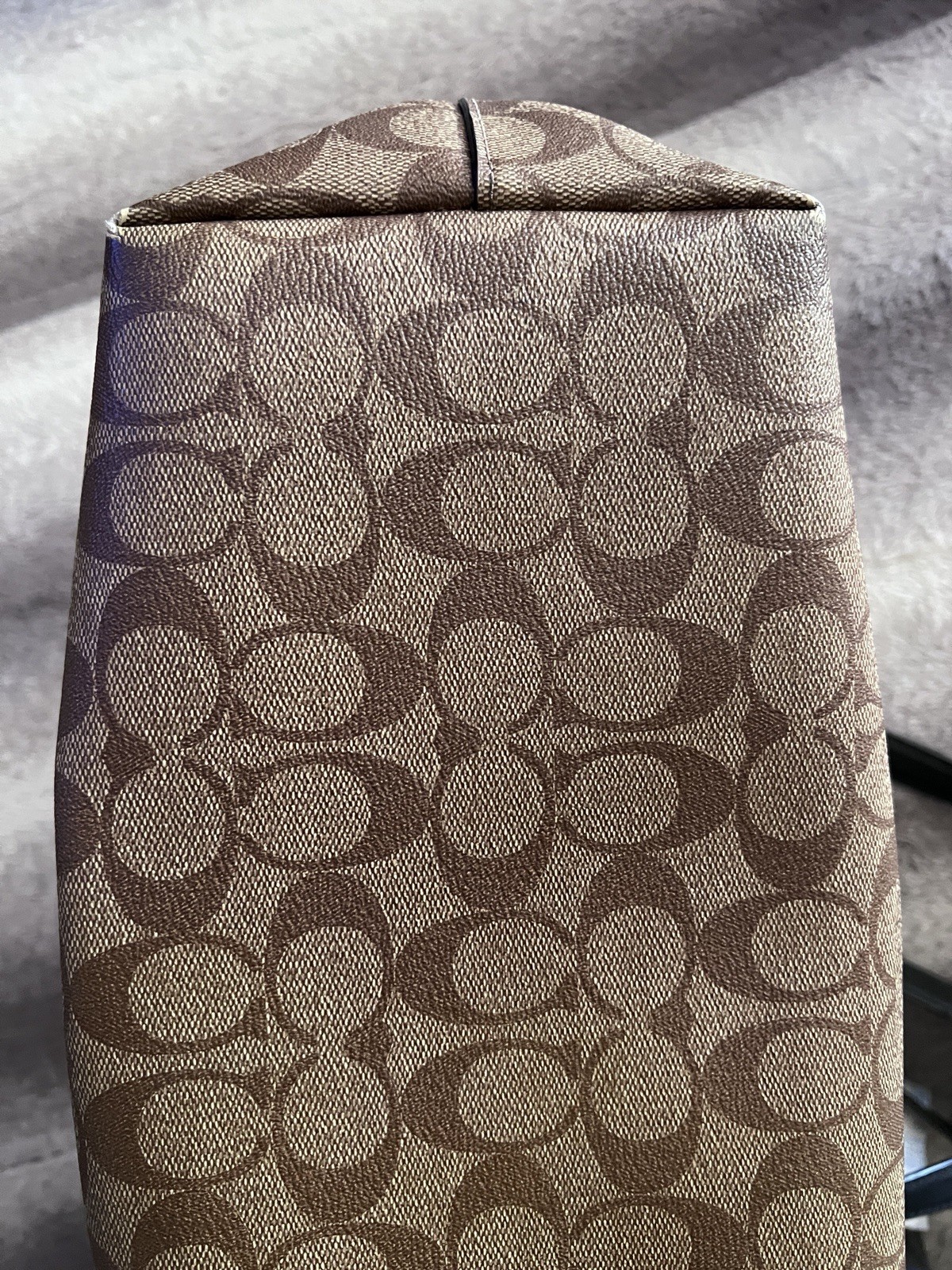 Coach F79609 Signature Tote Bag Brown Monogram Canvas Black Leather Handles