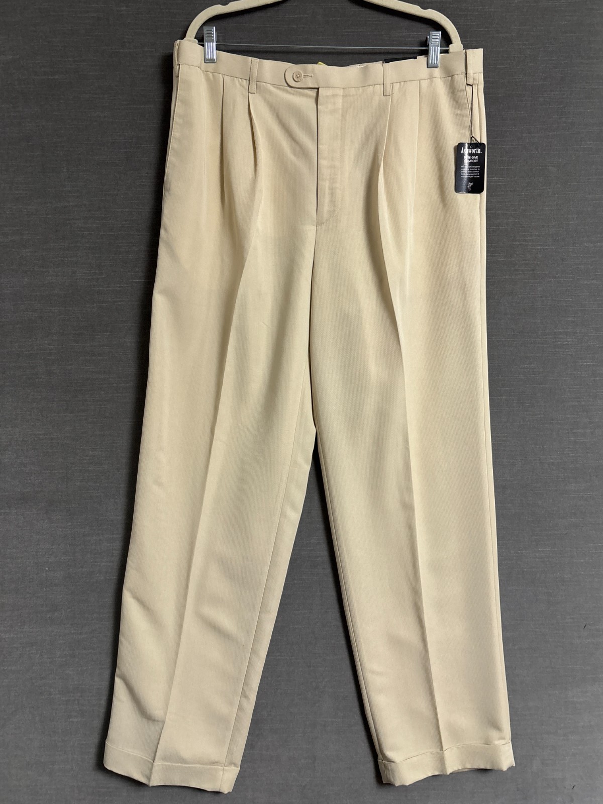 Ashworth Pants 38×32 Tan Cream Fore-Give Comfort Extender Pleated Casual Golf